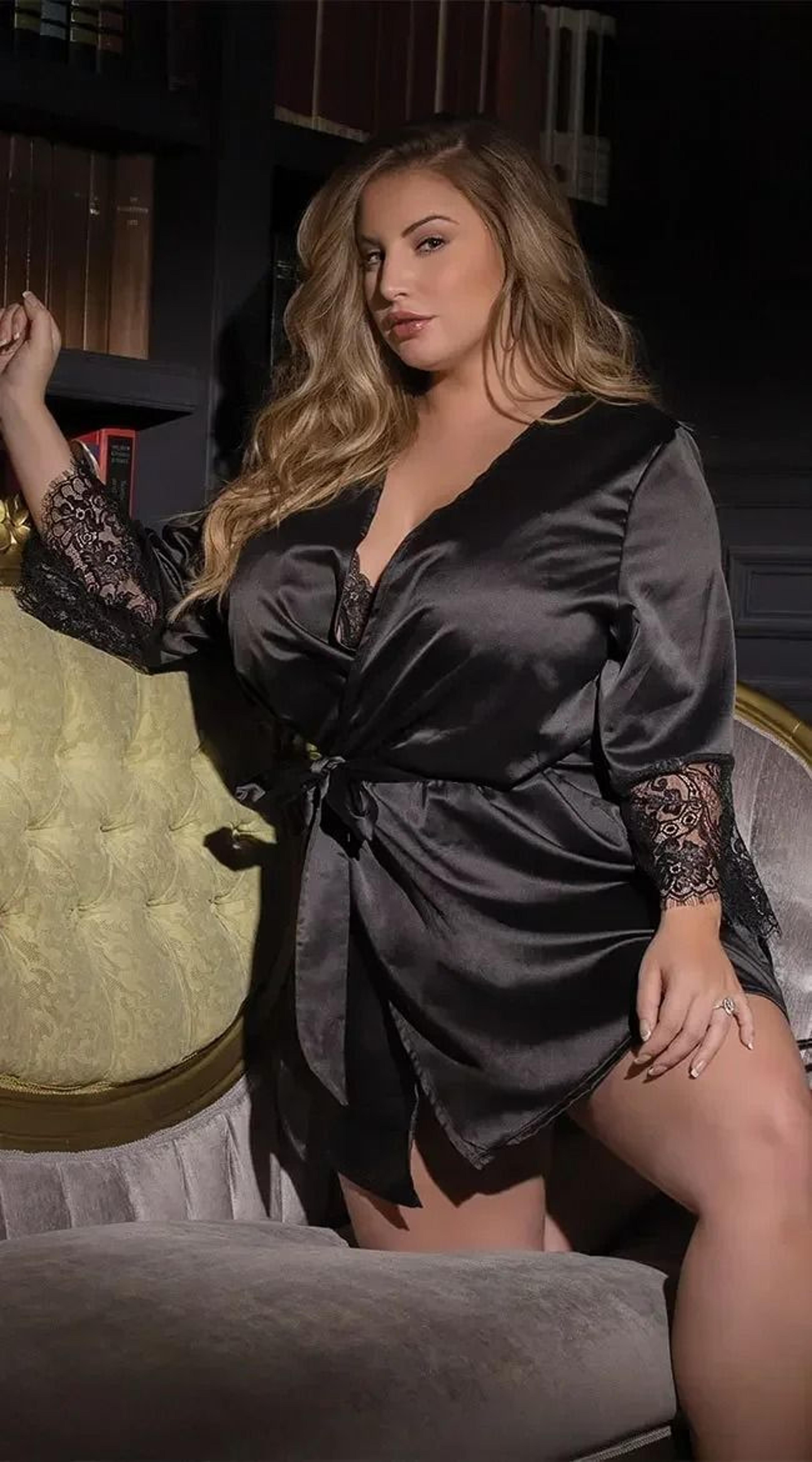 Womens Silk Satin Bathrobe Sexy Lace Trim Lingerie Robe Sleepwear Nightdress 7