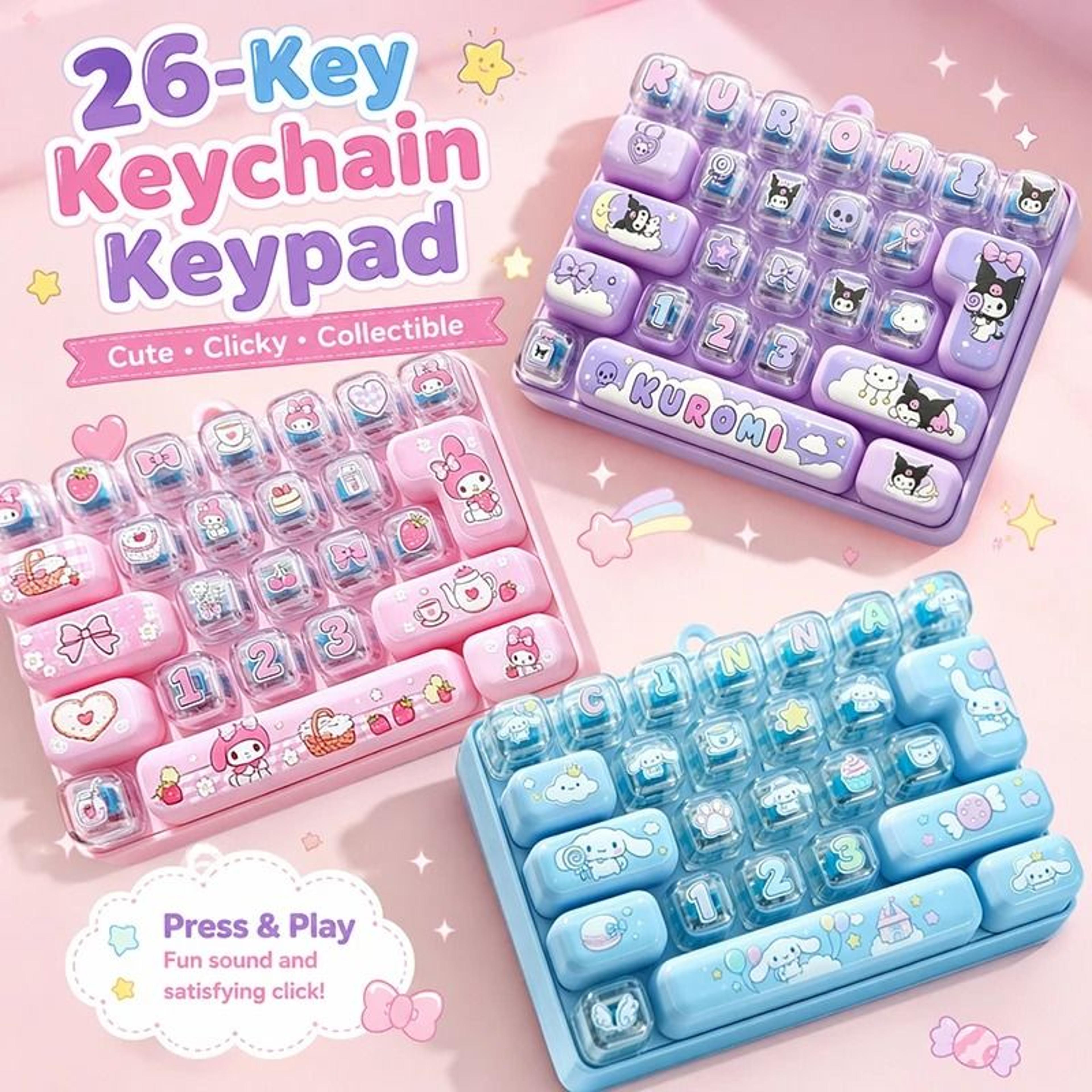 26-key mechanical keycap clicker keychain fidget toy bag charm pendant