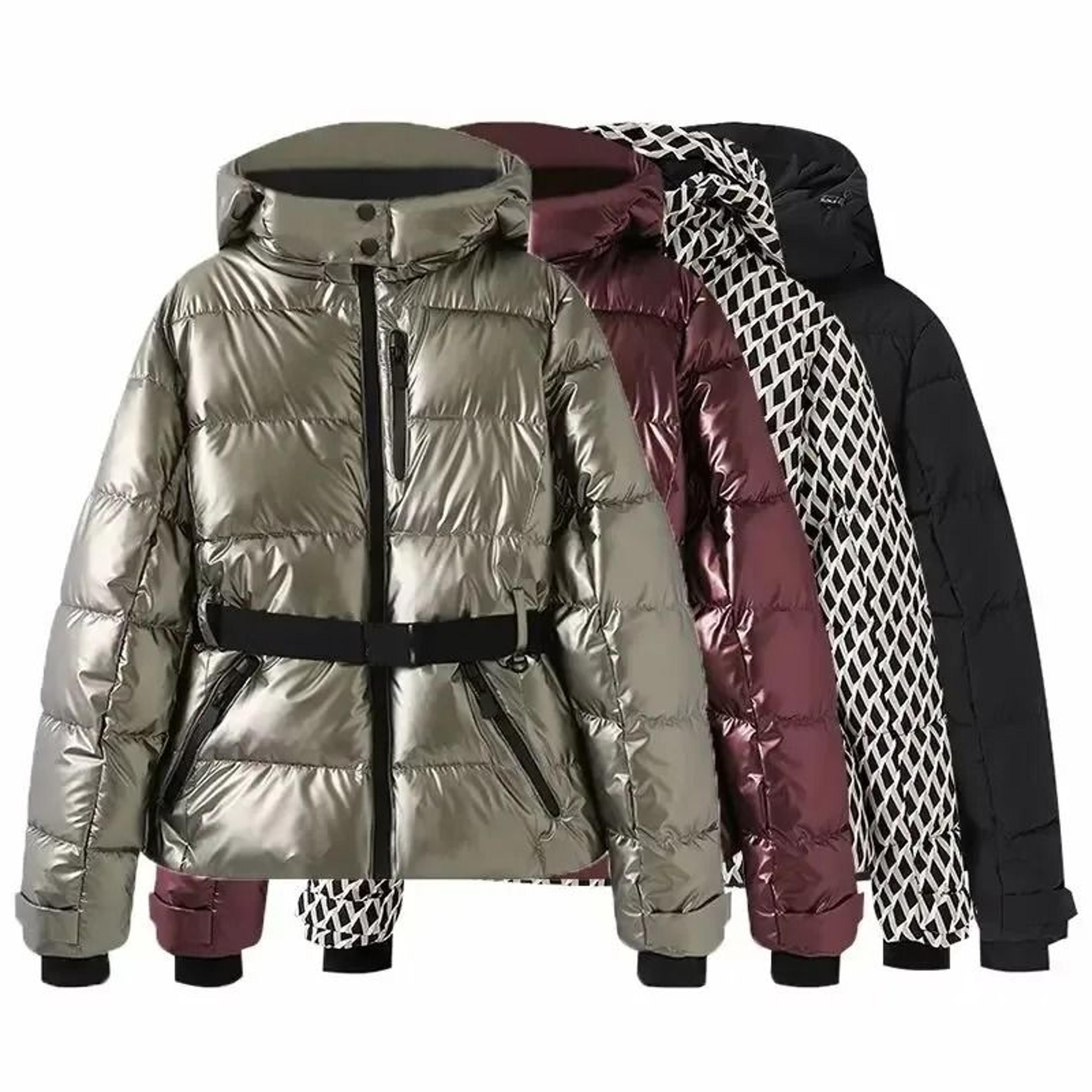 women's winter hooded belted padded parka coat warm windproof ski jacket