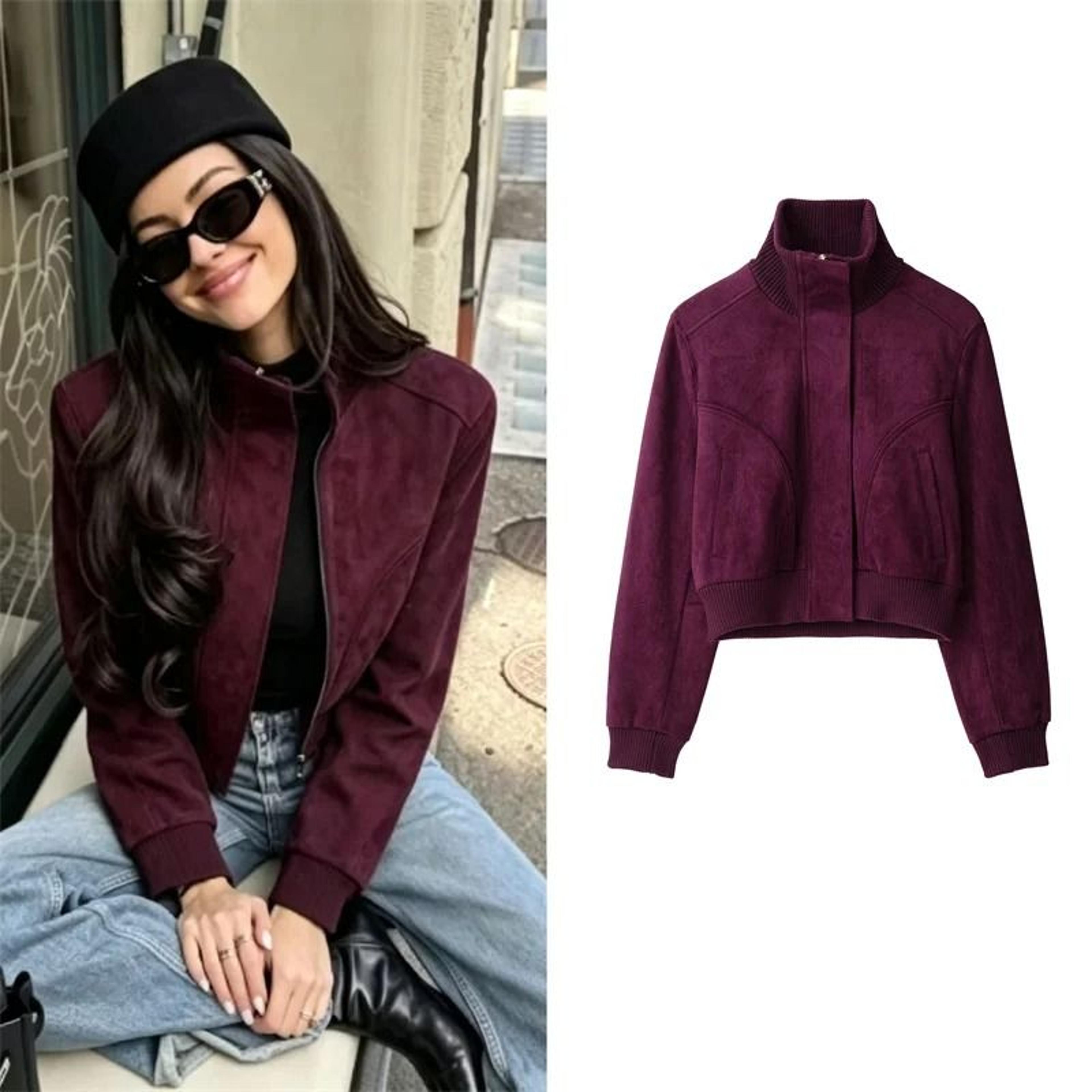 women's ribbed stand collar cropped jacket retro high-waist casual short coat