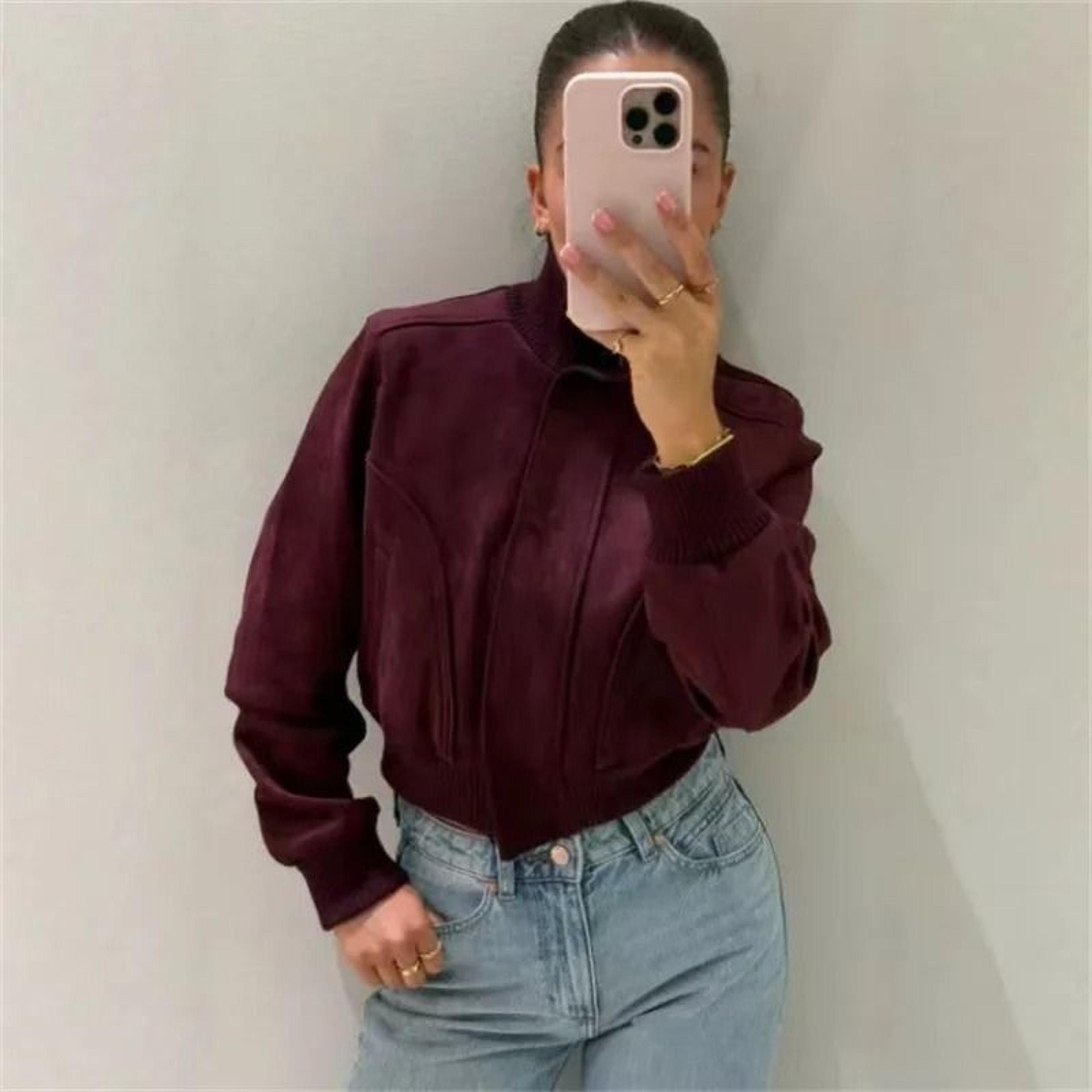 Womens Ribbed Stand Collar Cropped Jacket Retro HighWaist Casual Short Coat 3