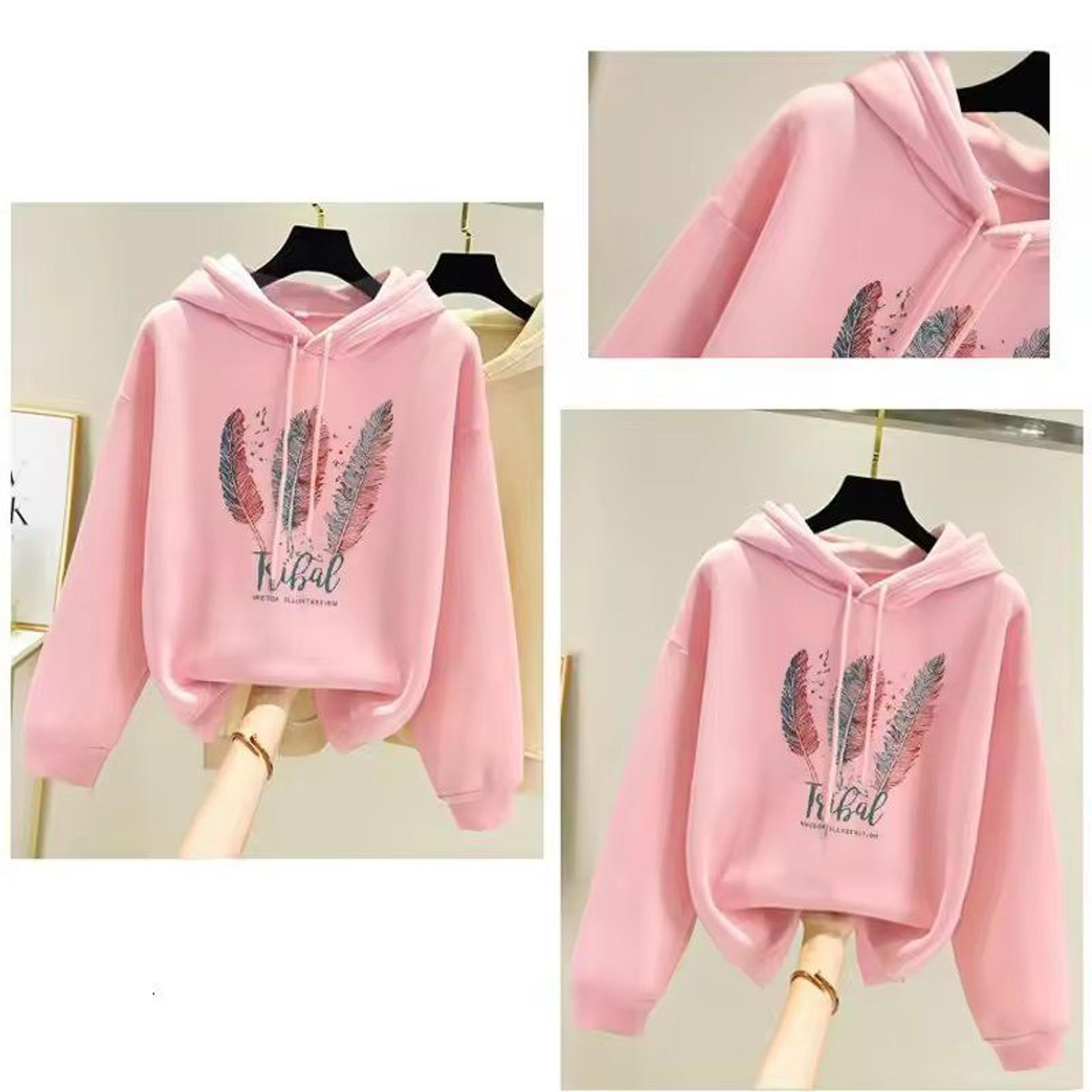 Womens Feather Printed Fleece Hoodie Autumn Winter Casual Loose Pullover Sweatshirt 4