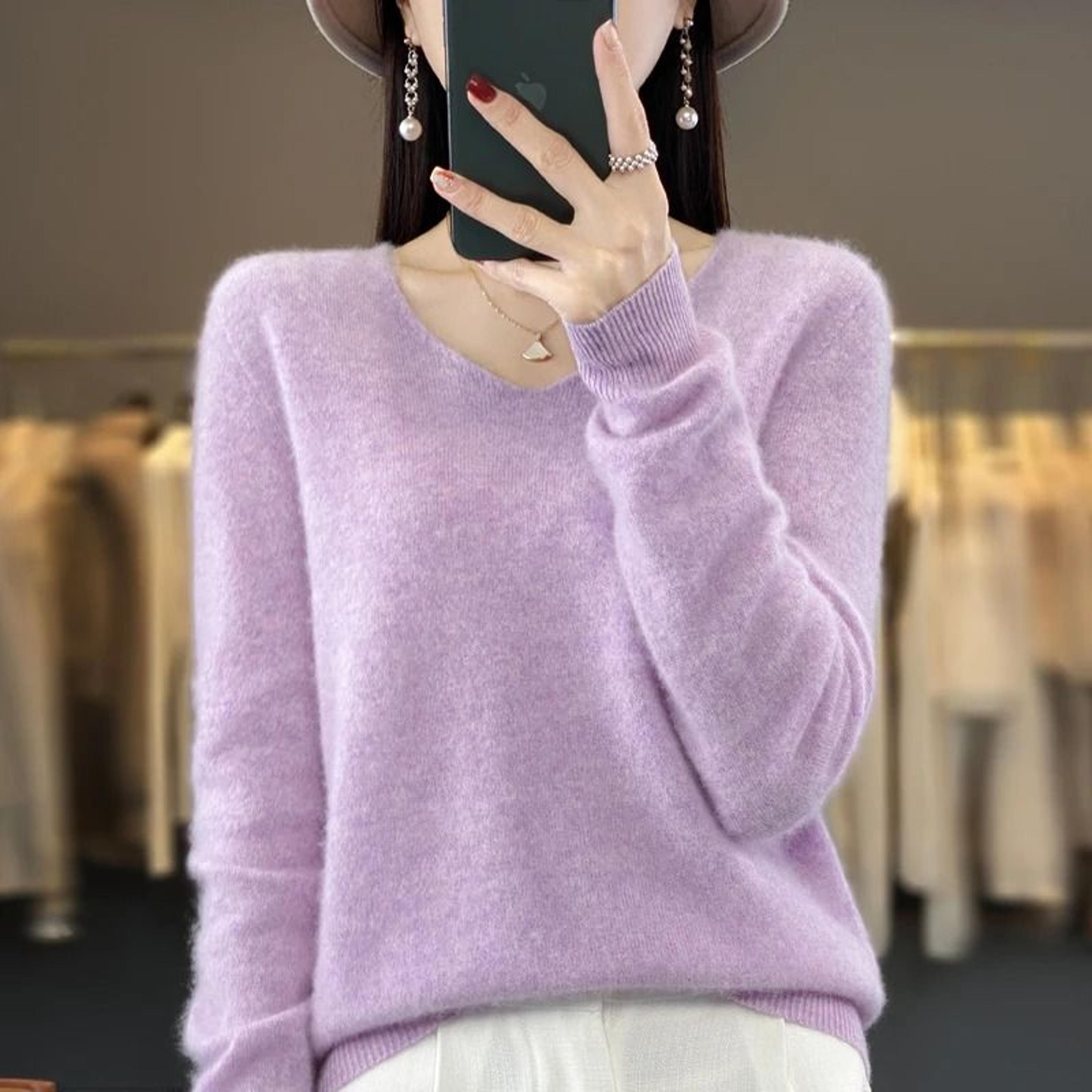 Womens 100 Pure Wool Cashmere VNeck Sweater Casual Knit Pullover Top 2