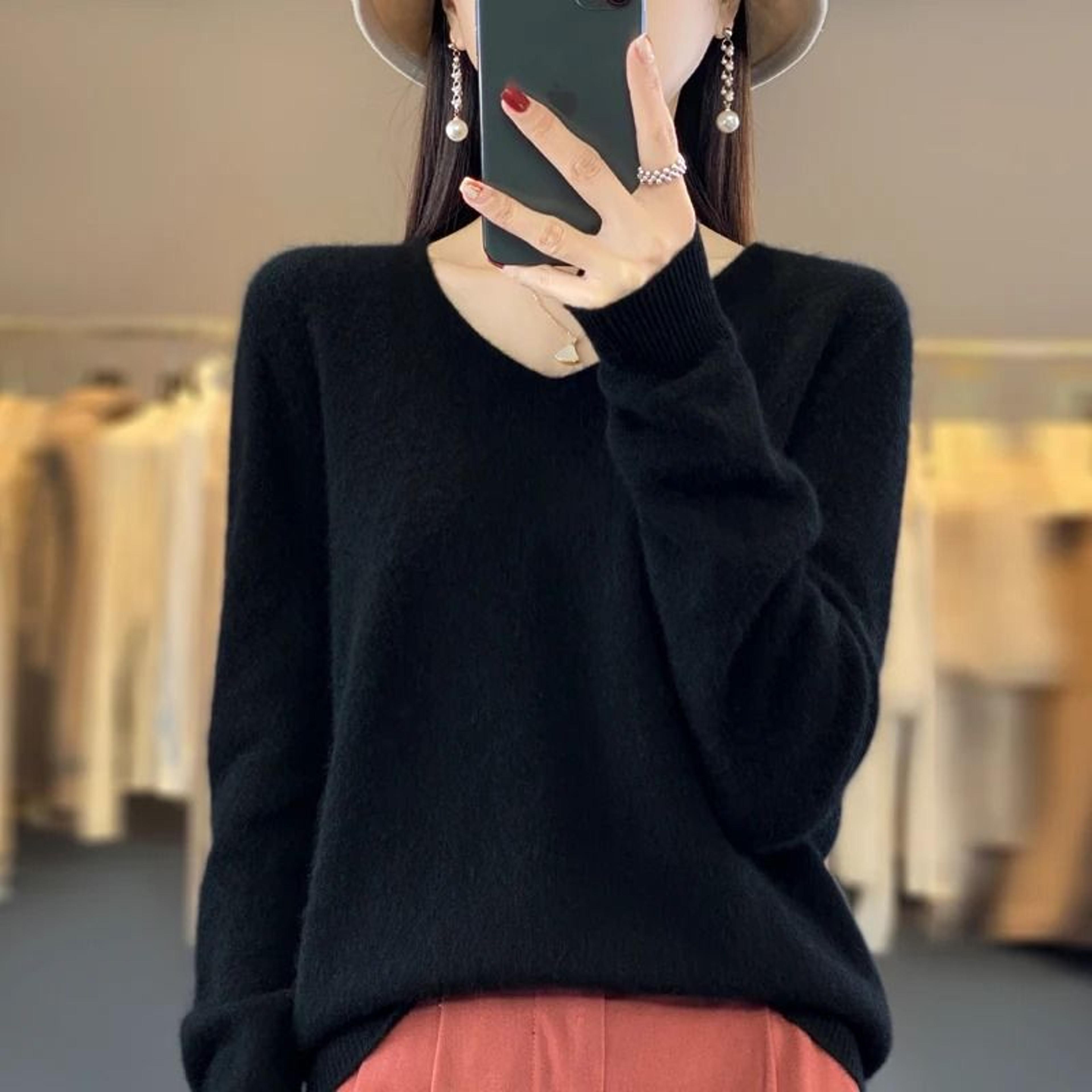 Womens 100 Pure Wool Cashmere VNeck Sweater Casual Knit Pullover Top 10