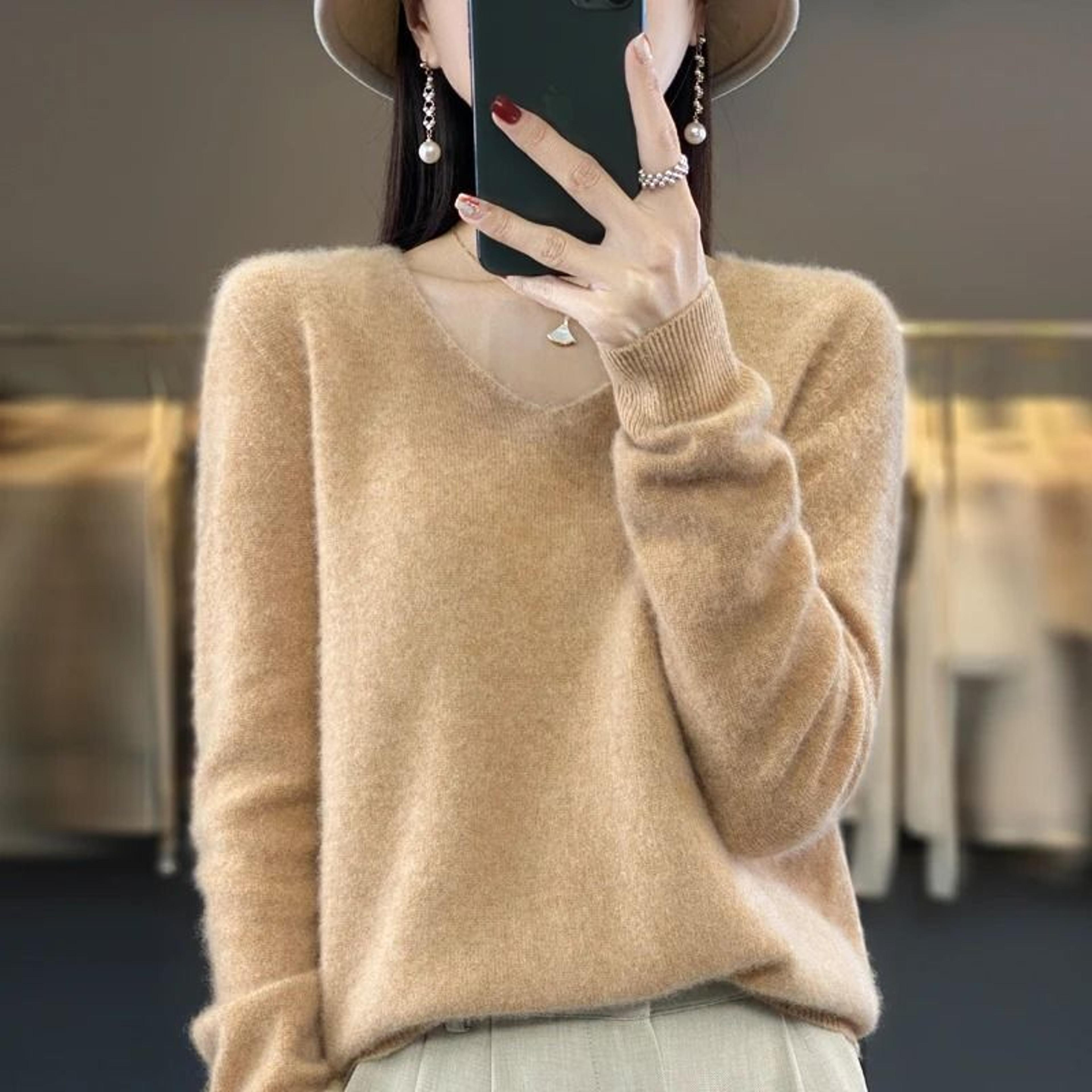 Womens 100 Pure Wool Cashmere VNeck Sweater Casual Knit Pullover Top 14