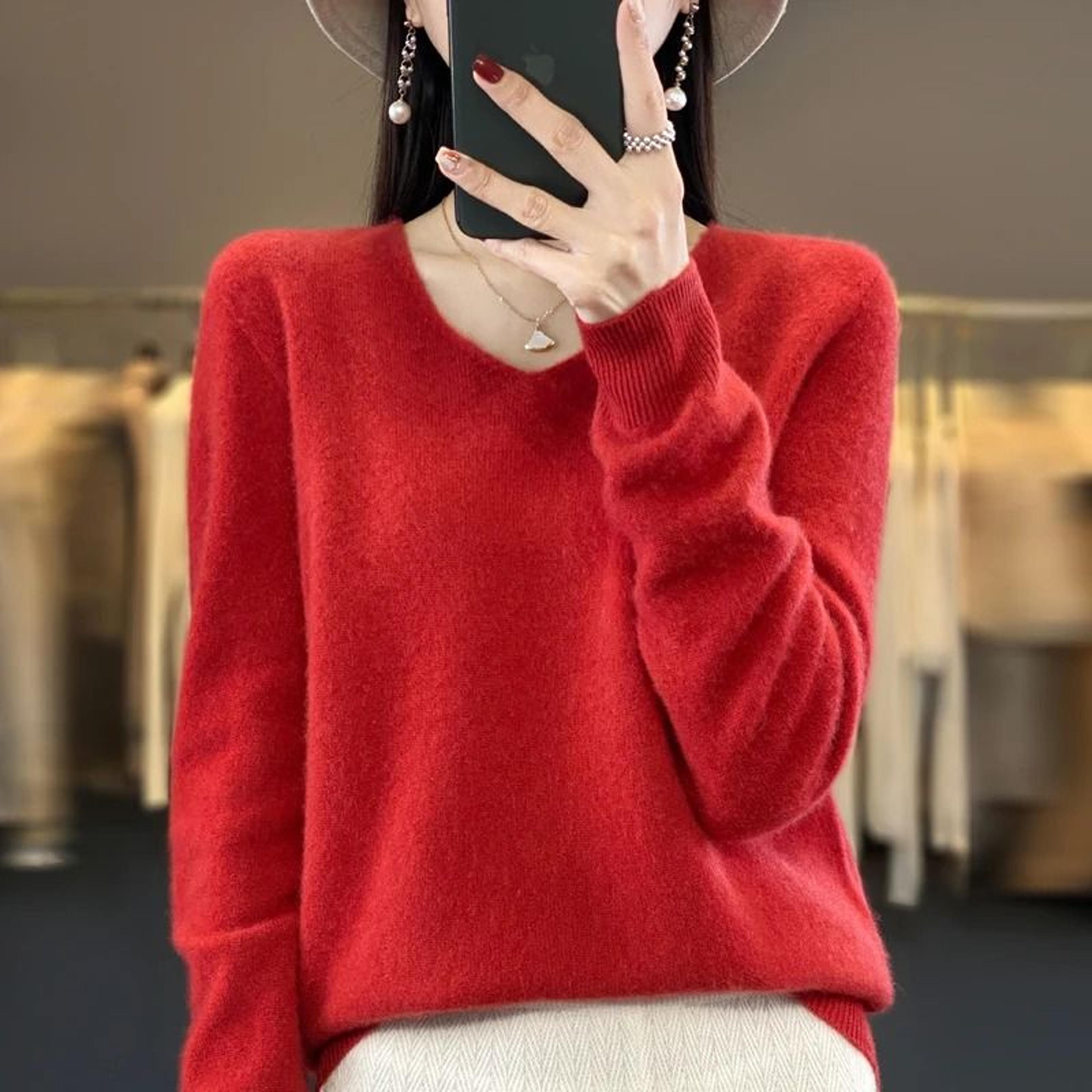 Womens 100 Pure Wool Cashmere VNeck Sweater Casual Knit Pullover Top 15