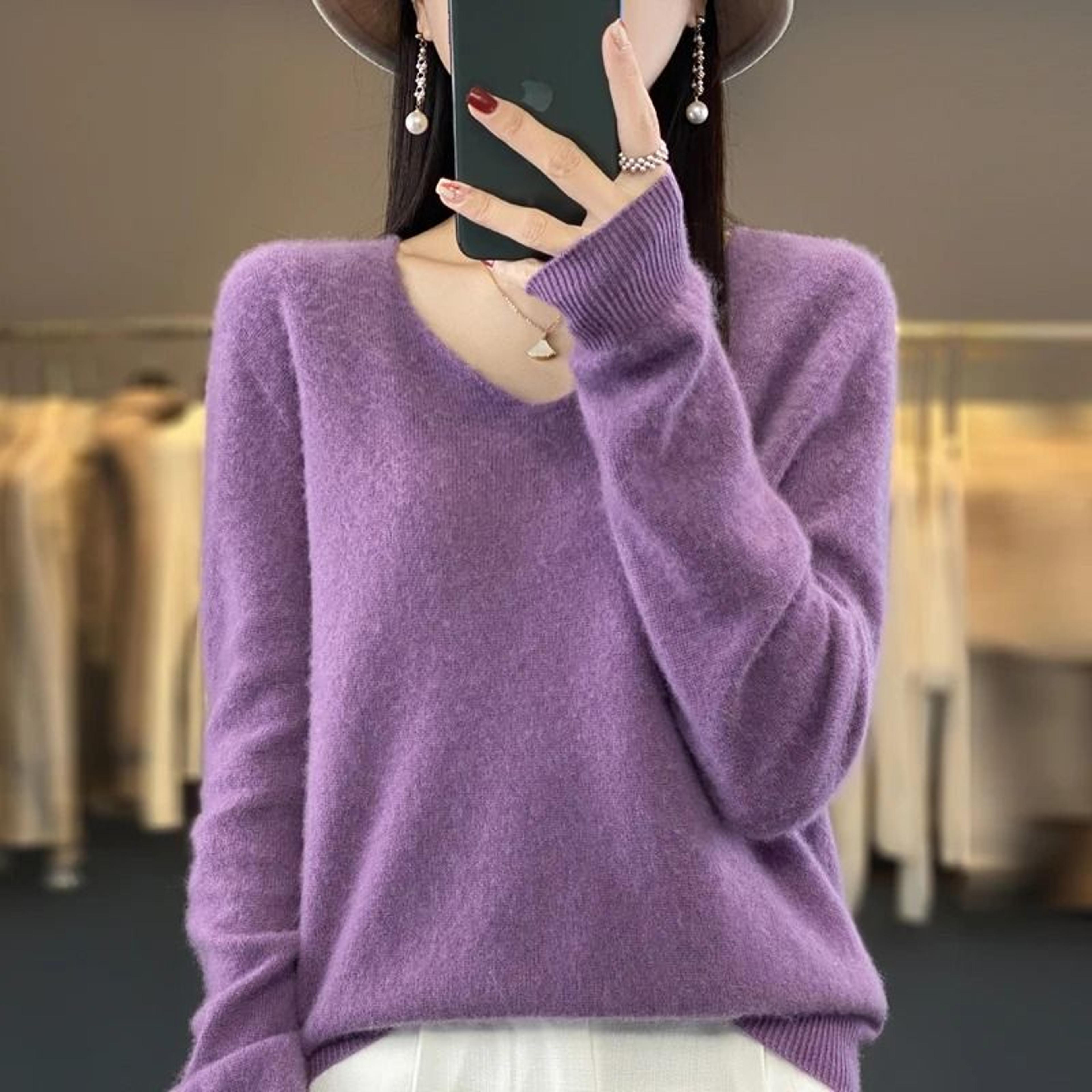 Womens 100 Pure Wool Cashmere VNeck Sweater Casual Knit Pullover Top 5