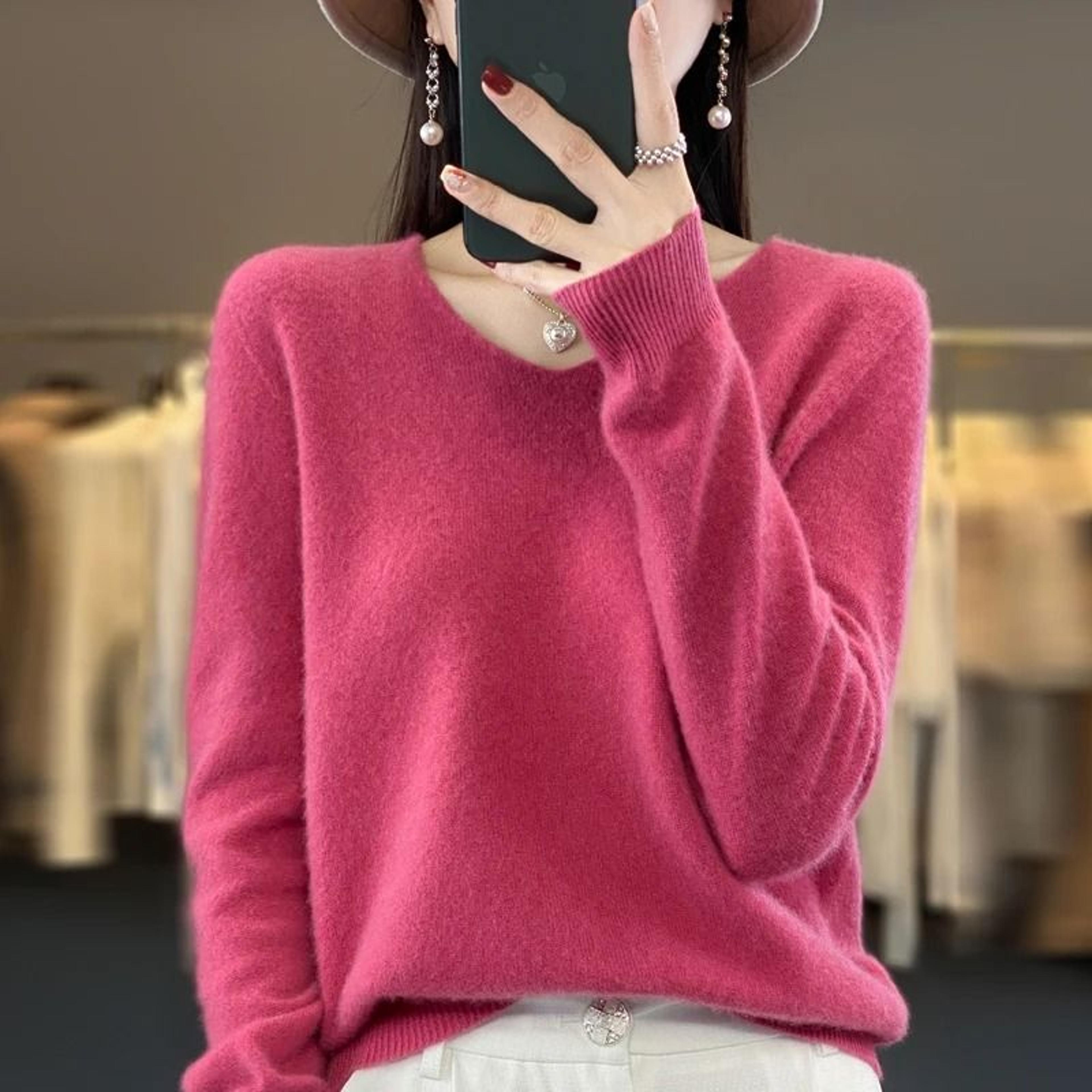 Womens 100 Pure Wool Cashmere VNeck Sweater Casual Knit Pullover Top 21