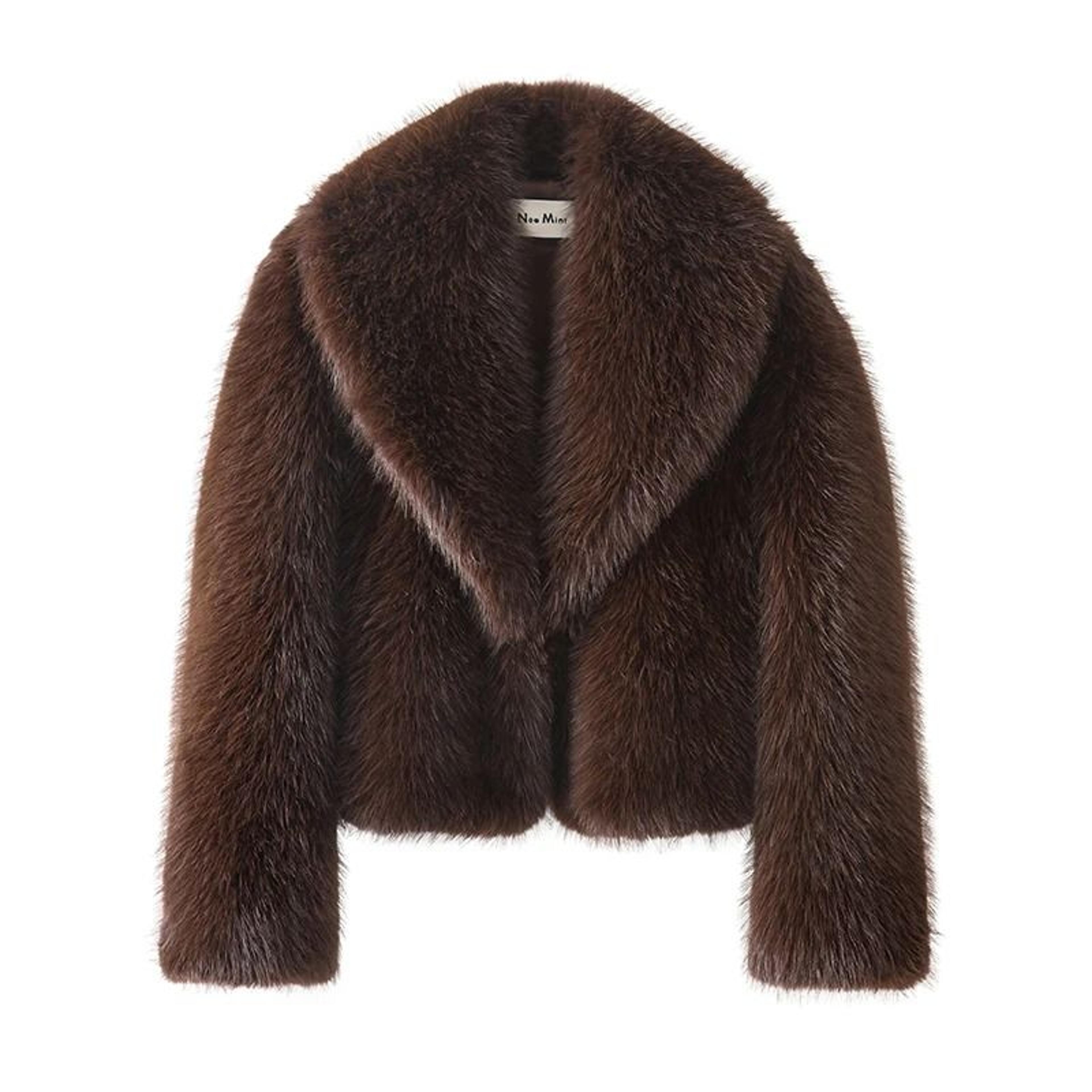 Womens Faux Fox Fur Shawl Collar Cropped Jacket Vintage Chic Winter Overcoat 6