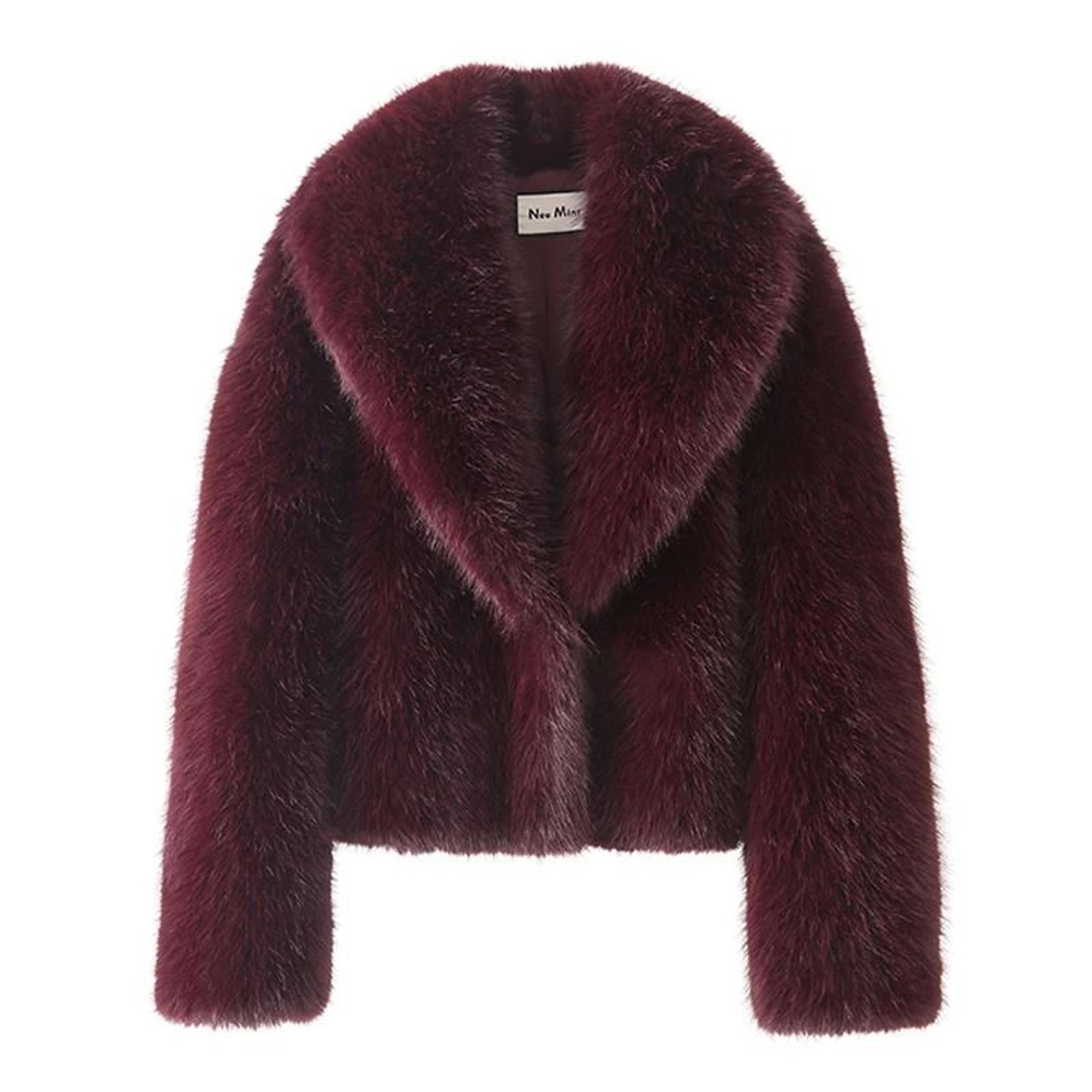 Womens Faux Fox Fur Shawl Collar Cropped Jacket Vintage Chic Winter Overcoat 9