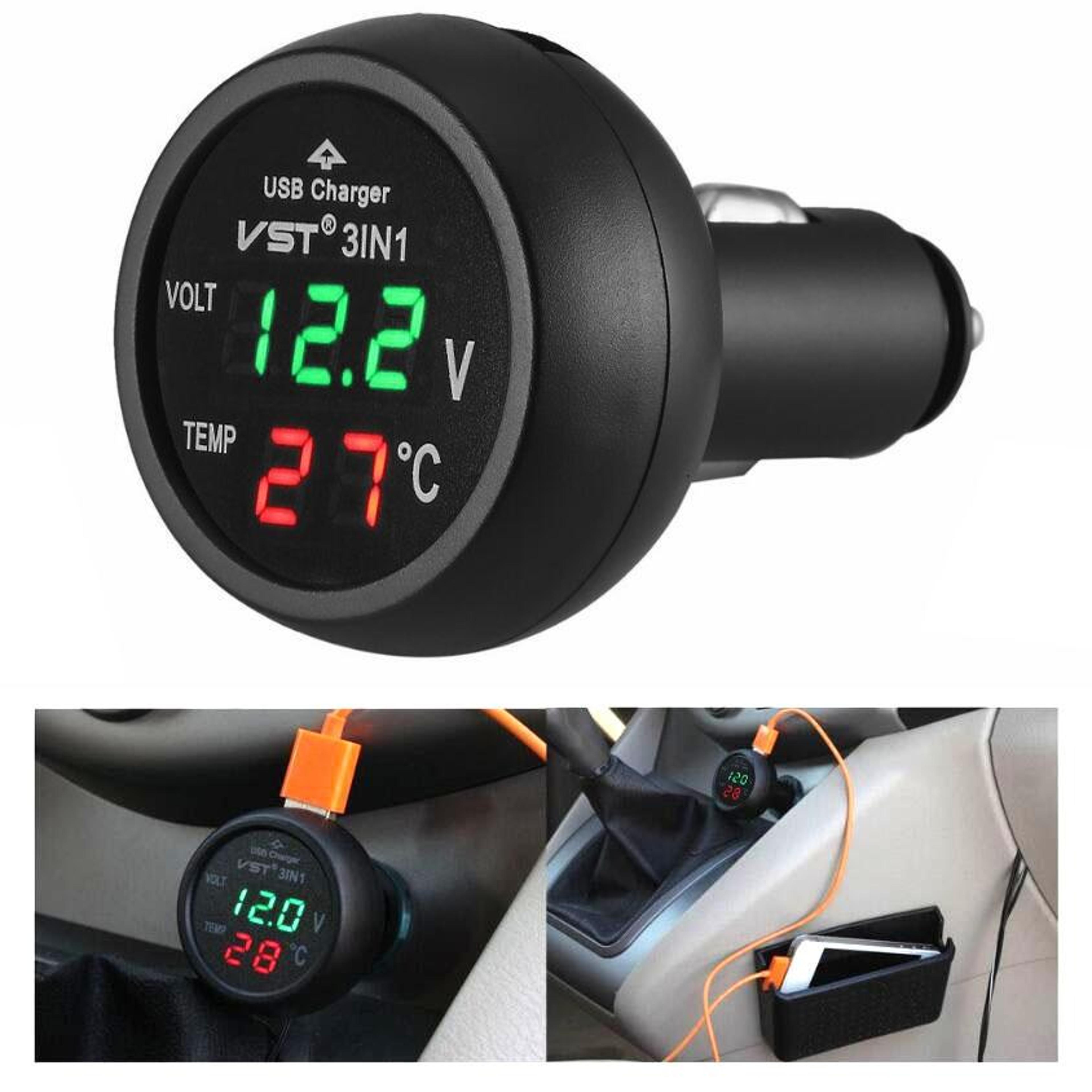usb charger with voltage detection lcd display and car battery monitor thermometer