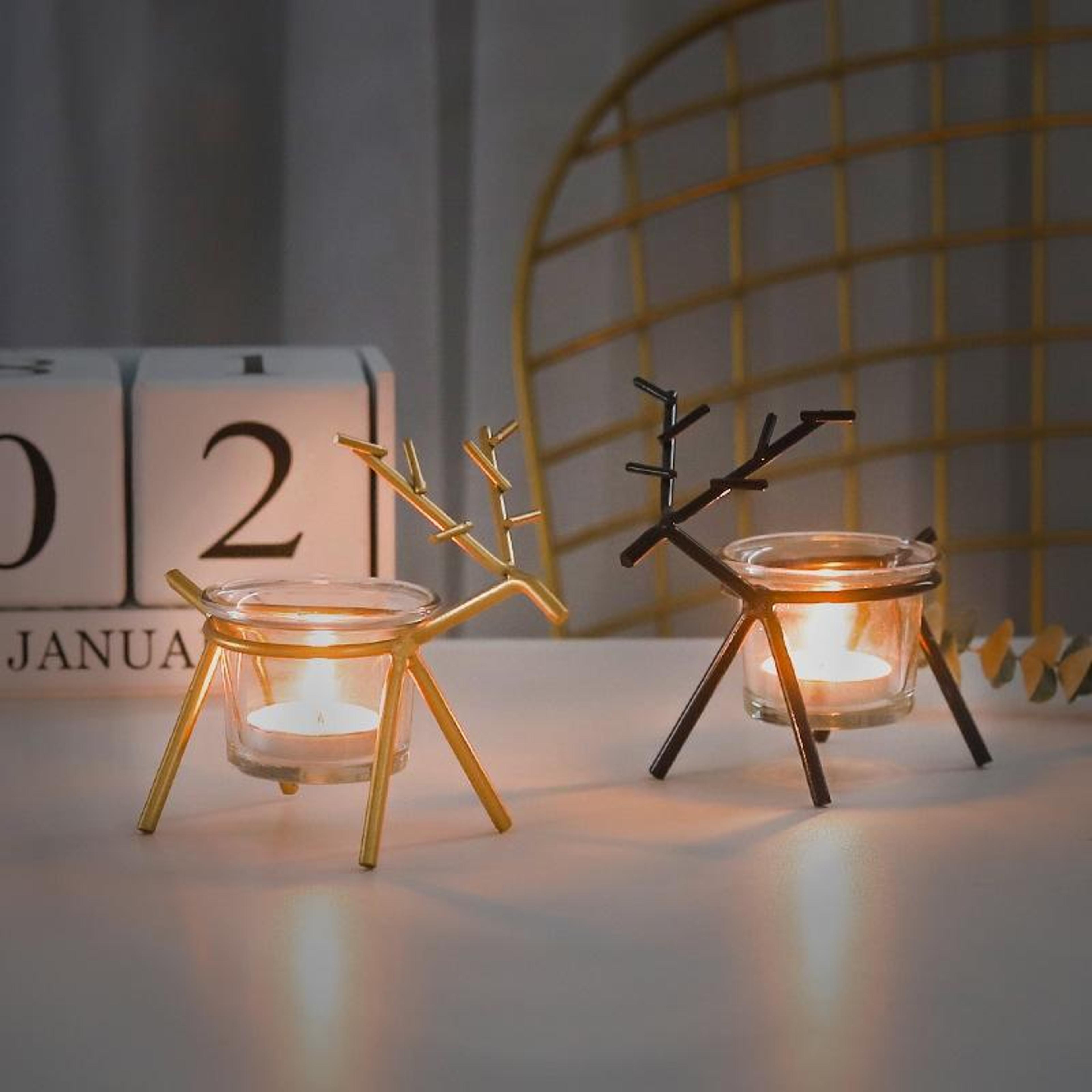 Golden Deer Candle Holder Decorative Wrought Iron Deer Candlestick With Glass Cup For Elegant Home  4