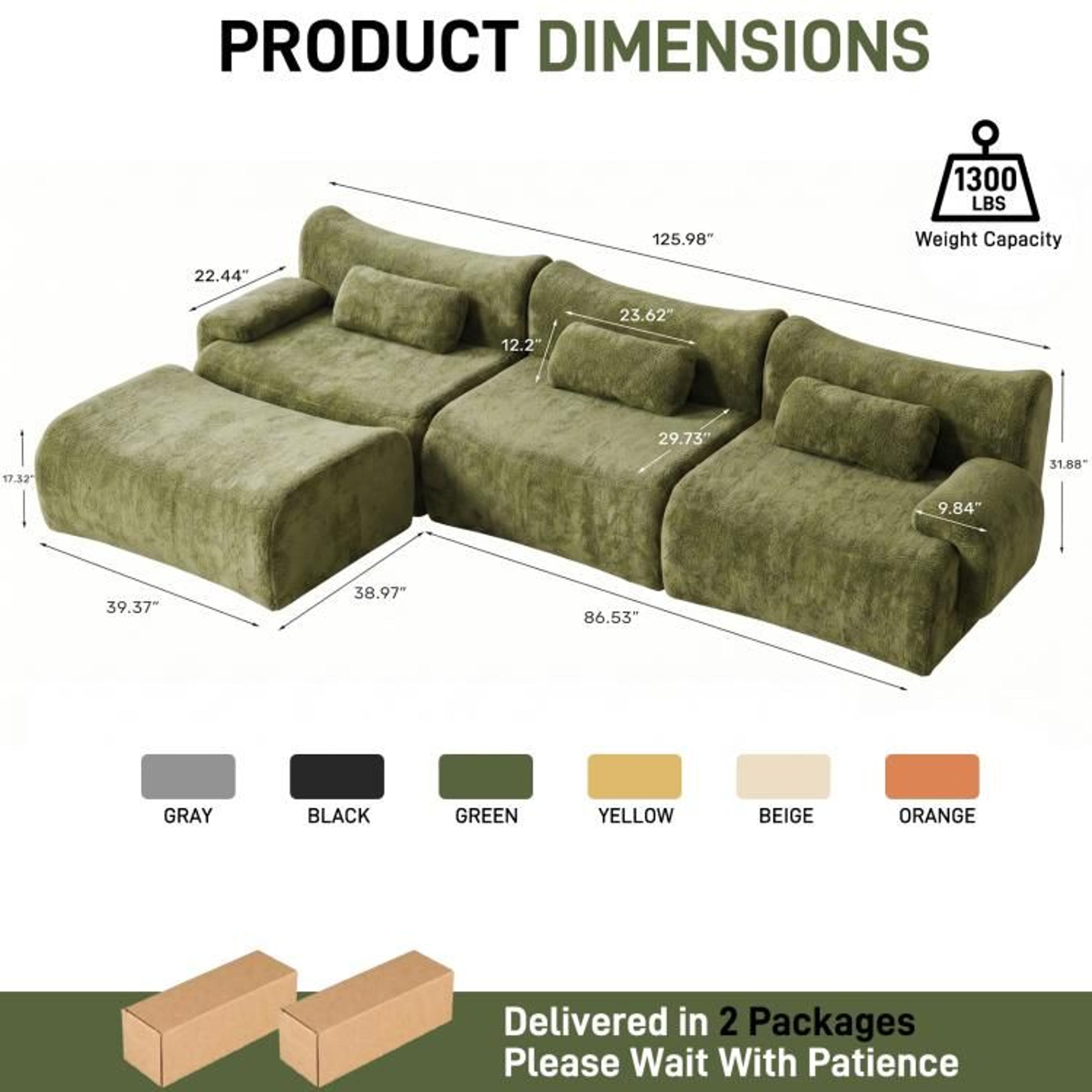 126Inch LShaped Modular Sectional Sofa With Chenille Upholstery  Green 1