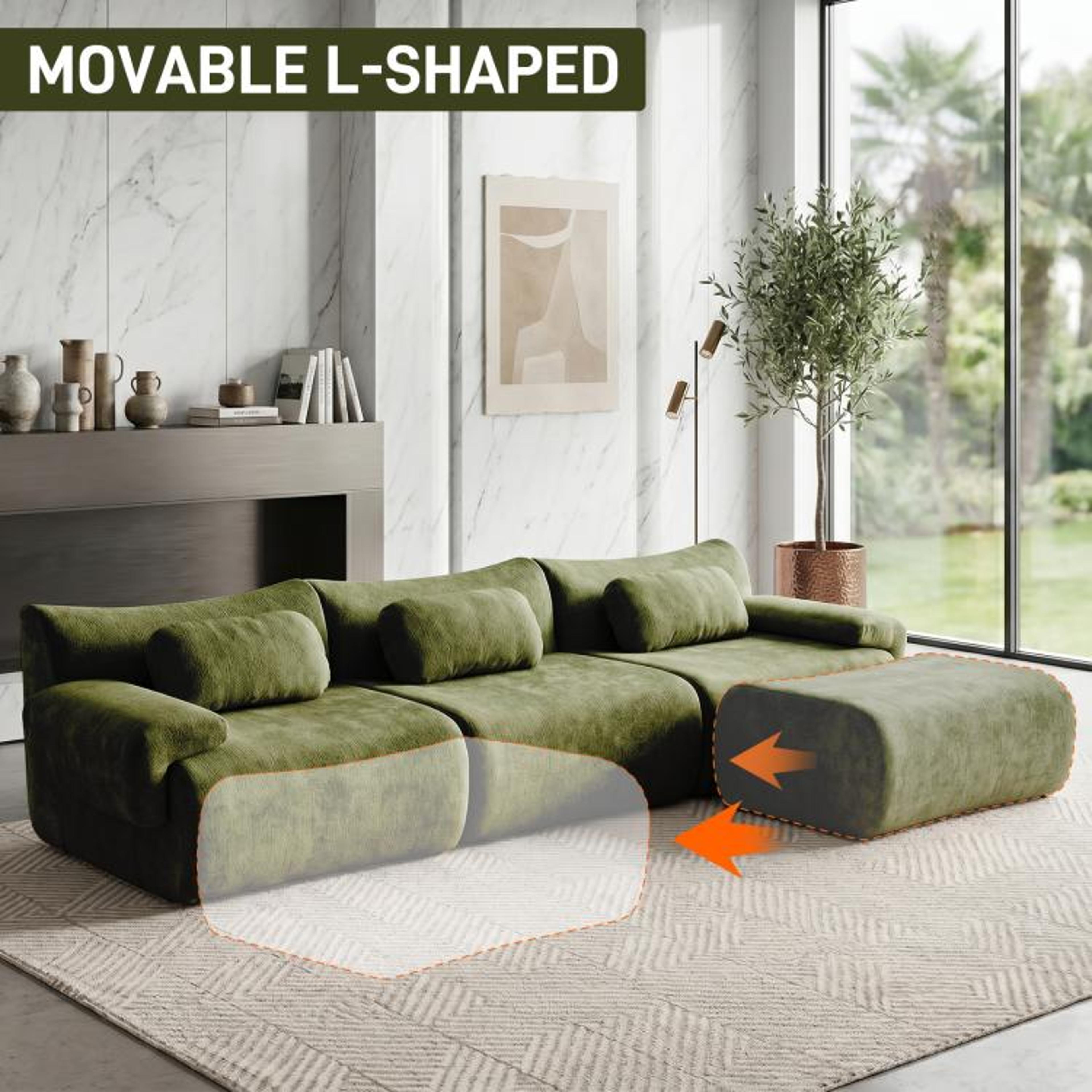 126Inch LShaped Modular Sectional Sofa With Chenille Upholstery  Green 3