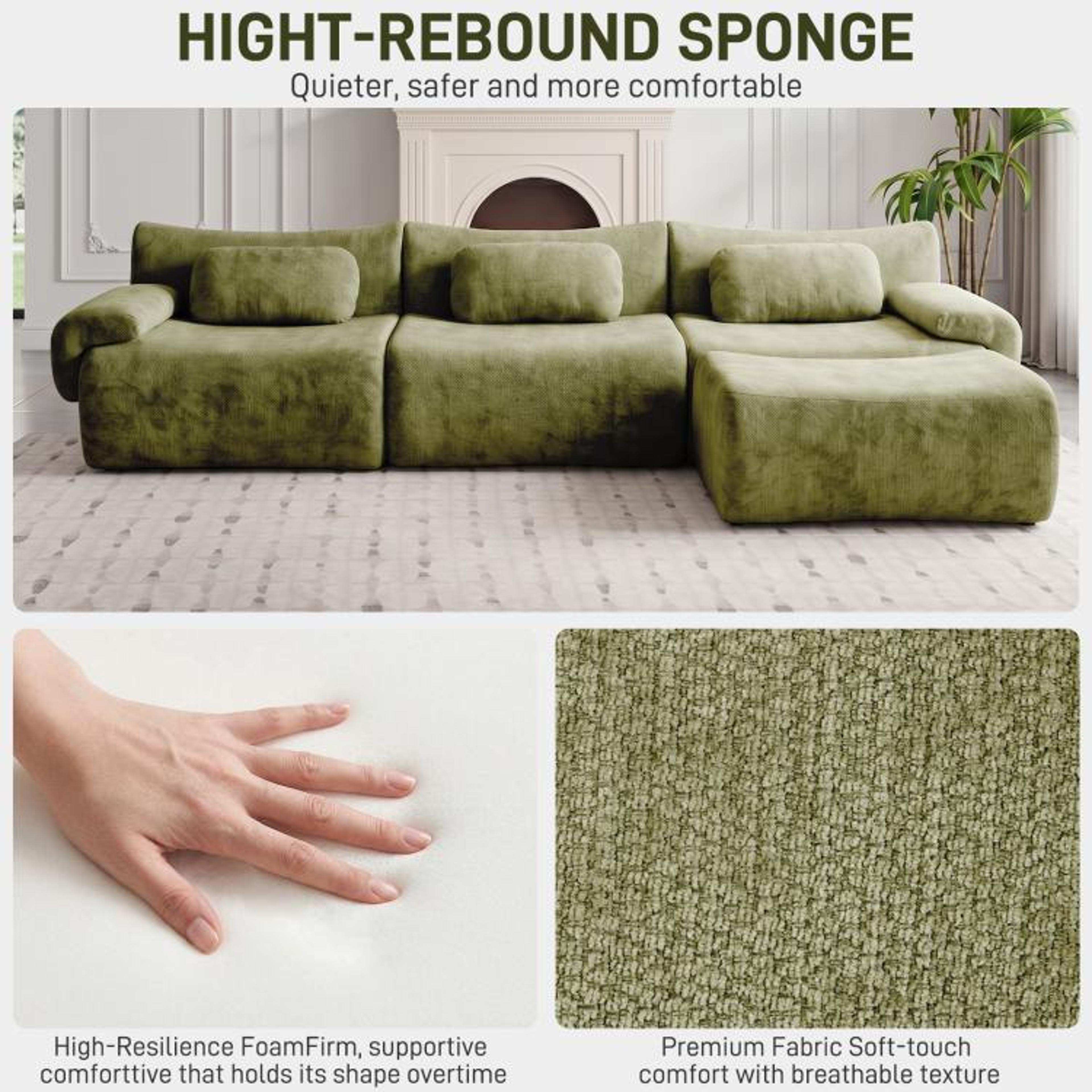 126Inch LShaped Modular Sectional Sofa With Chenille Upholstery  Green 5