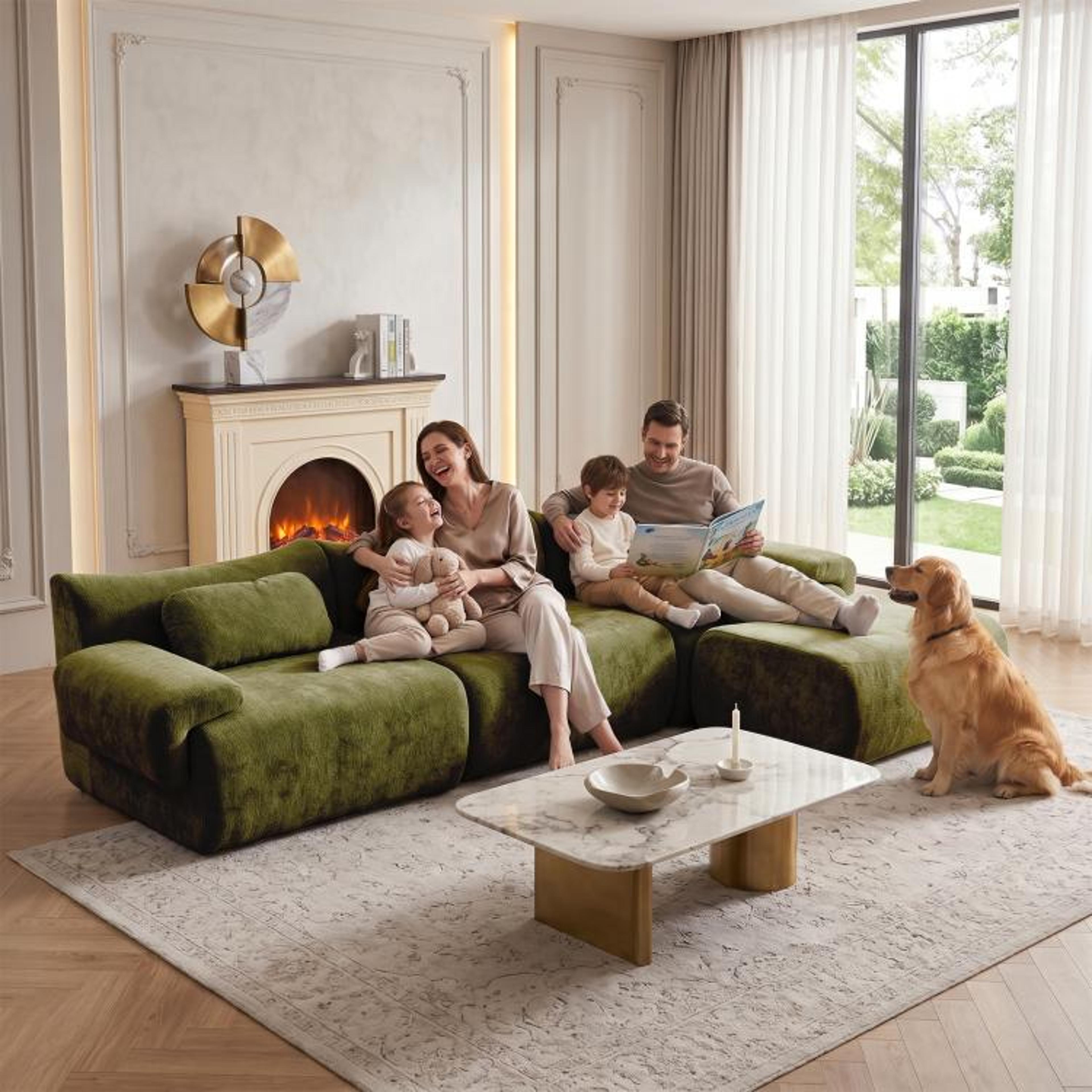 126Inch LShaped Modular Sectional Sofa With Chenille Upholstery  Green 7