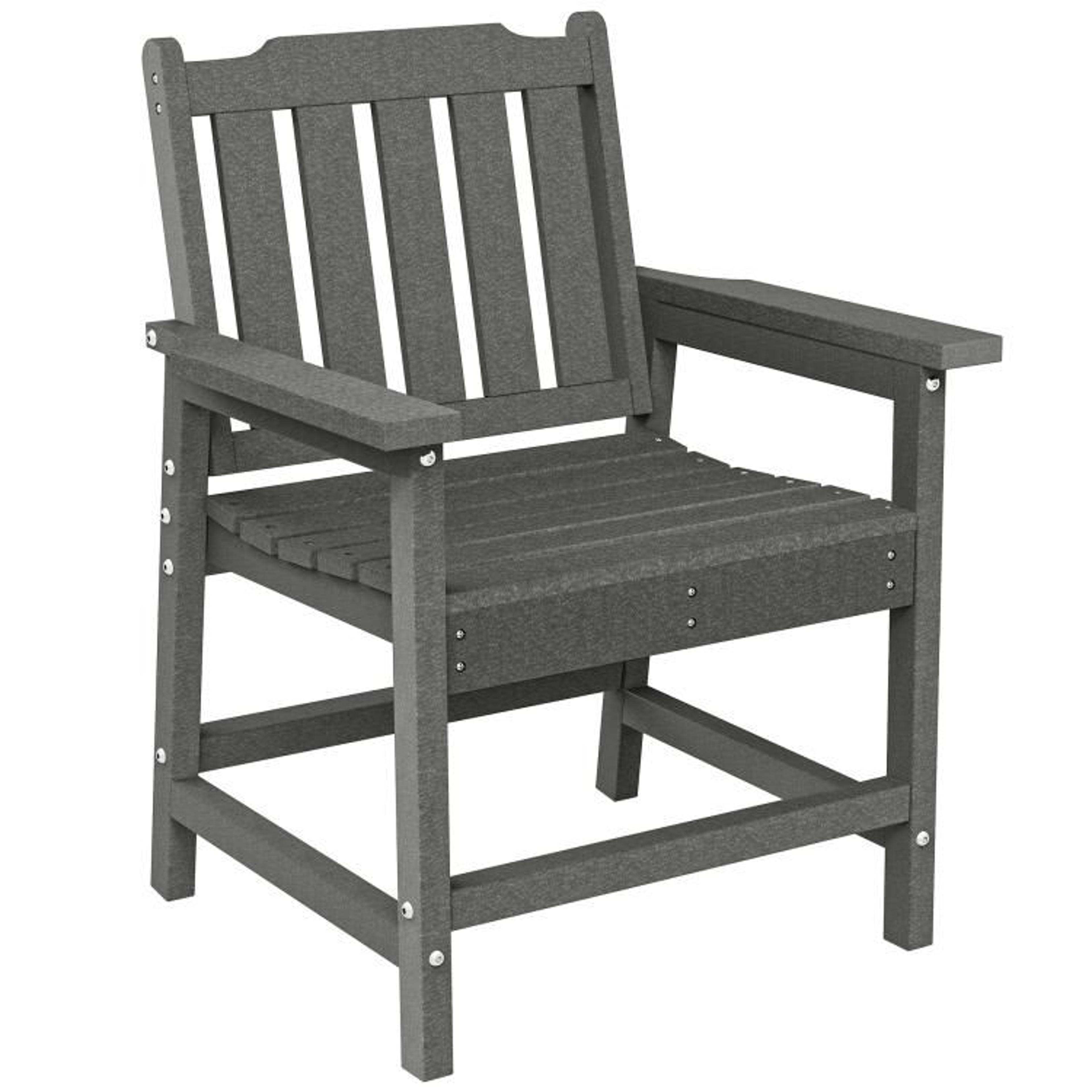 all-weather hdpe patio dining chair with wood-look finish and armrests gray