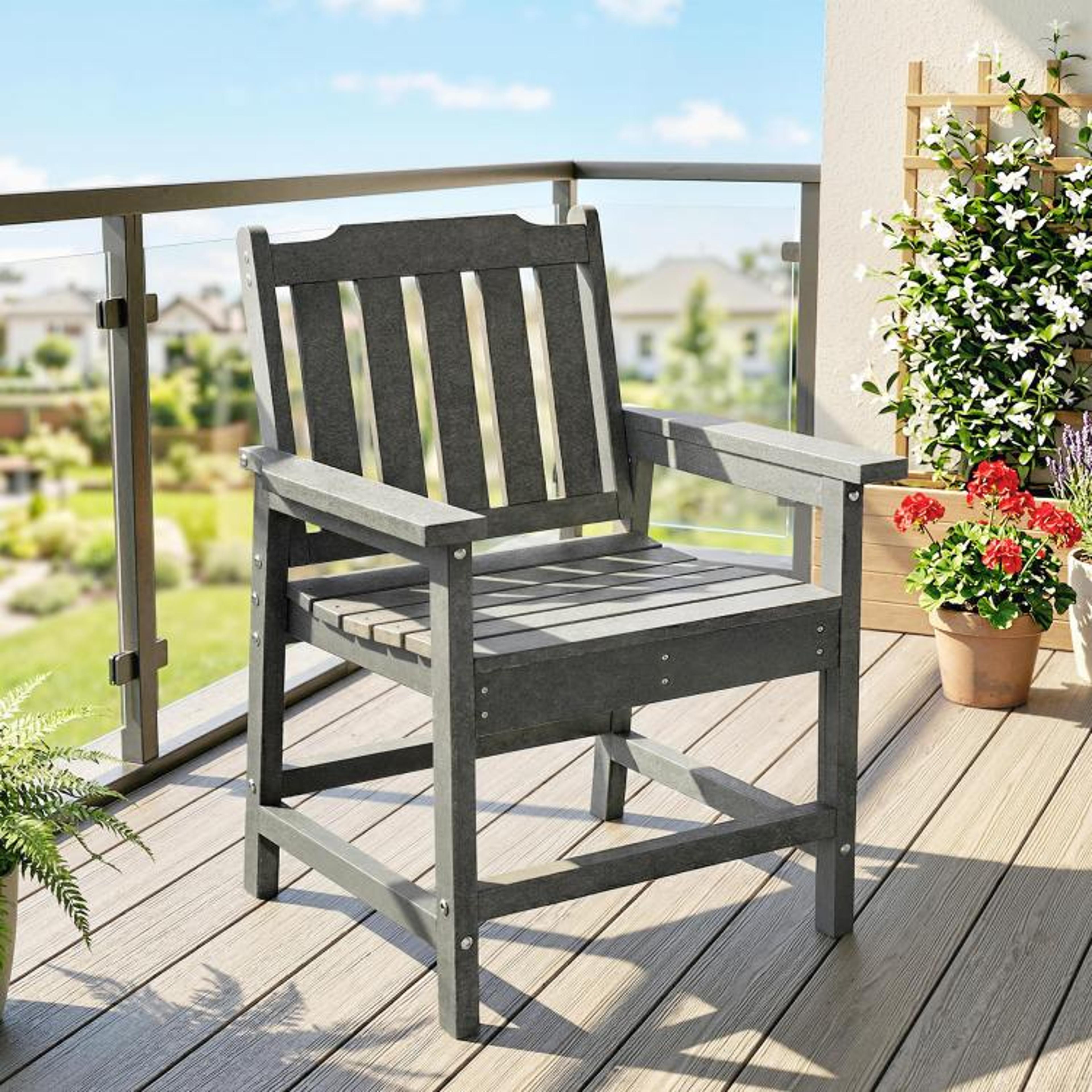 AllWeather HDPE Patio Dining Chair With WoodLook Finish And Armrests Gray 2