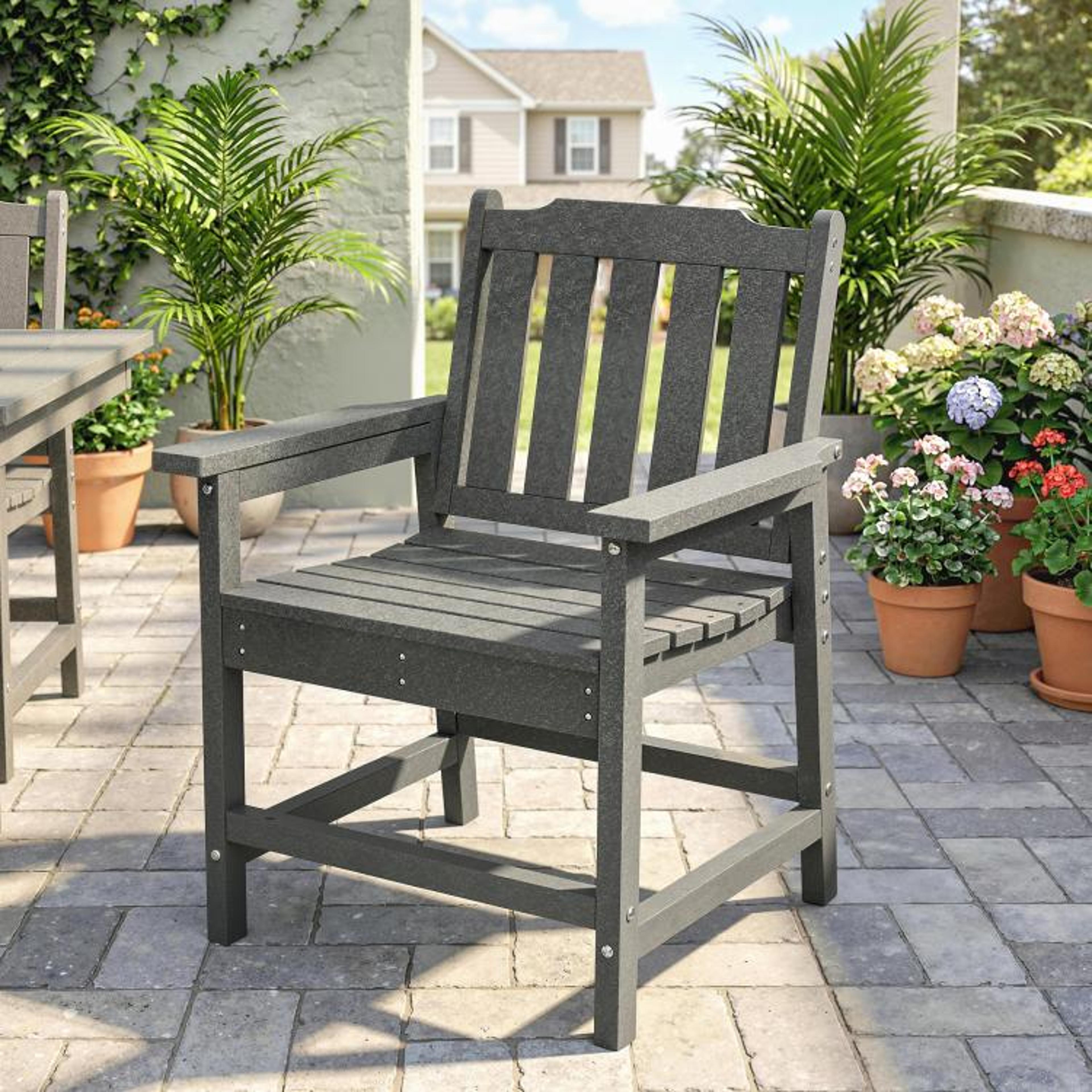 AllWeather HDPE Patio Dining Chair With WoodLook Finish And Armrests Gray 3