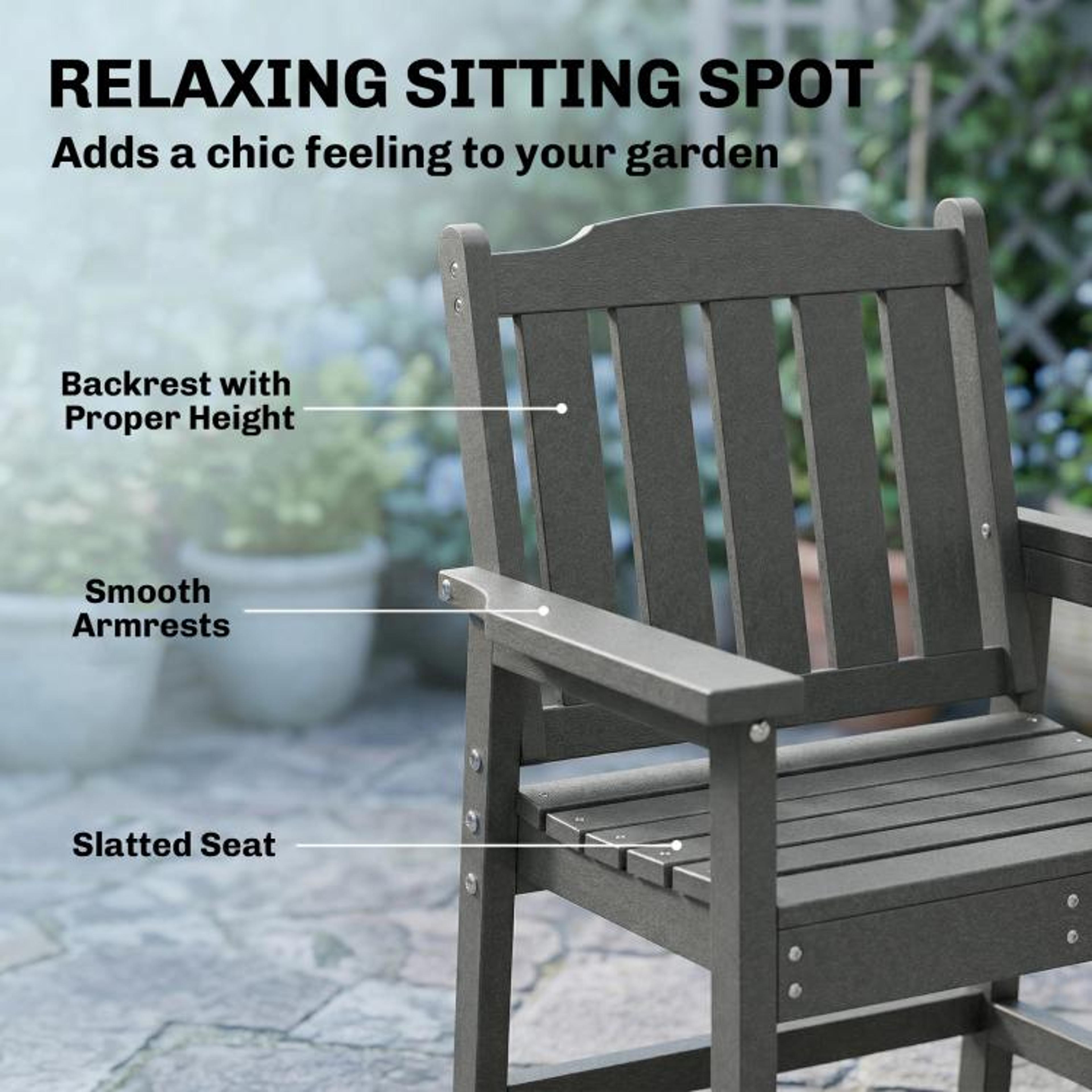 AllWeather HDPE Patio Dining Chair With WoodLook Finish And Armrests Gray 5