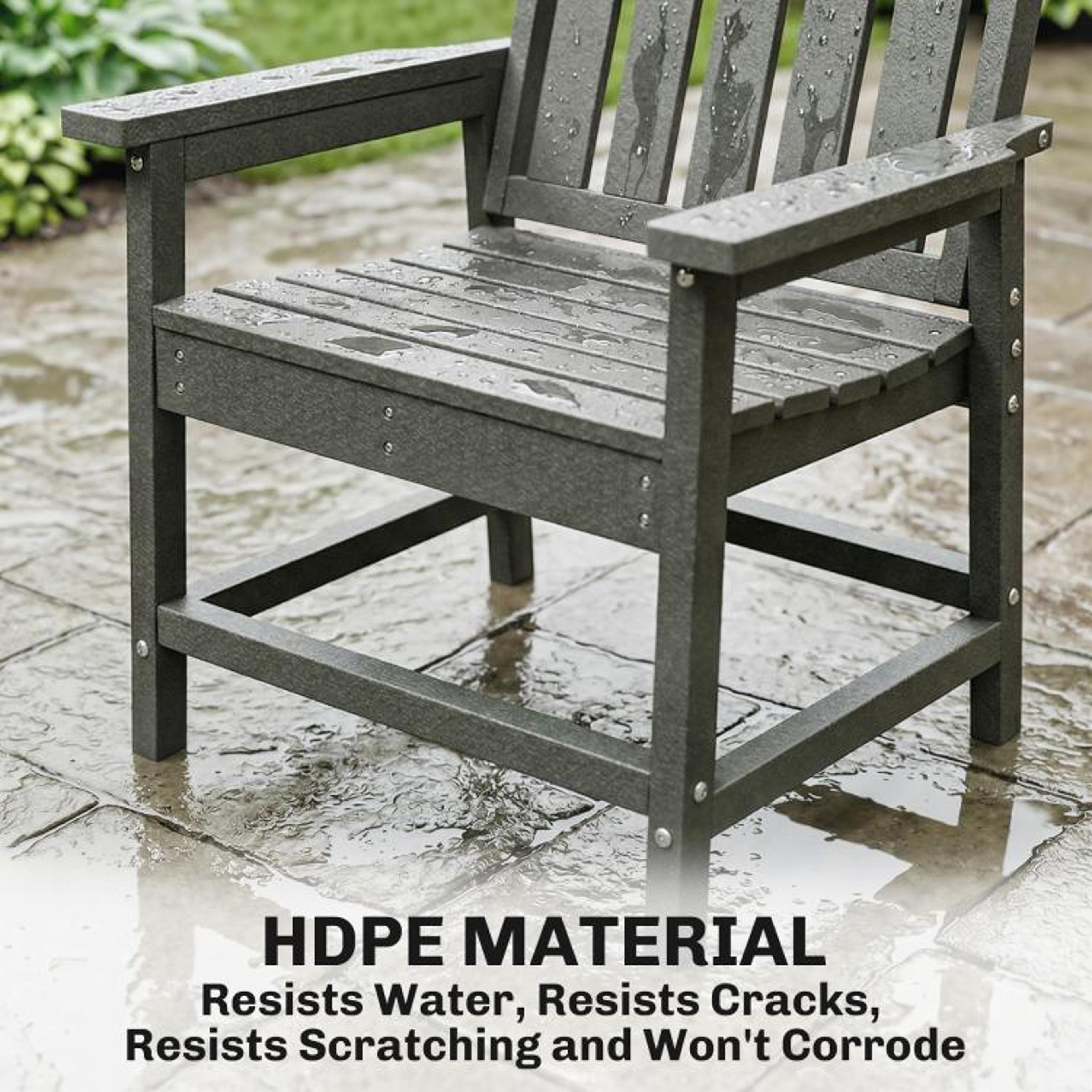 AllWeather HDPE Patio Dining Chair With WoodLook Finish And Armrests Gray 6
