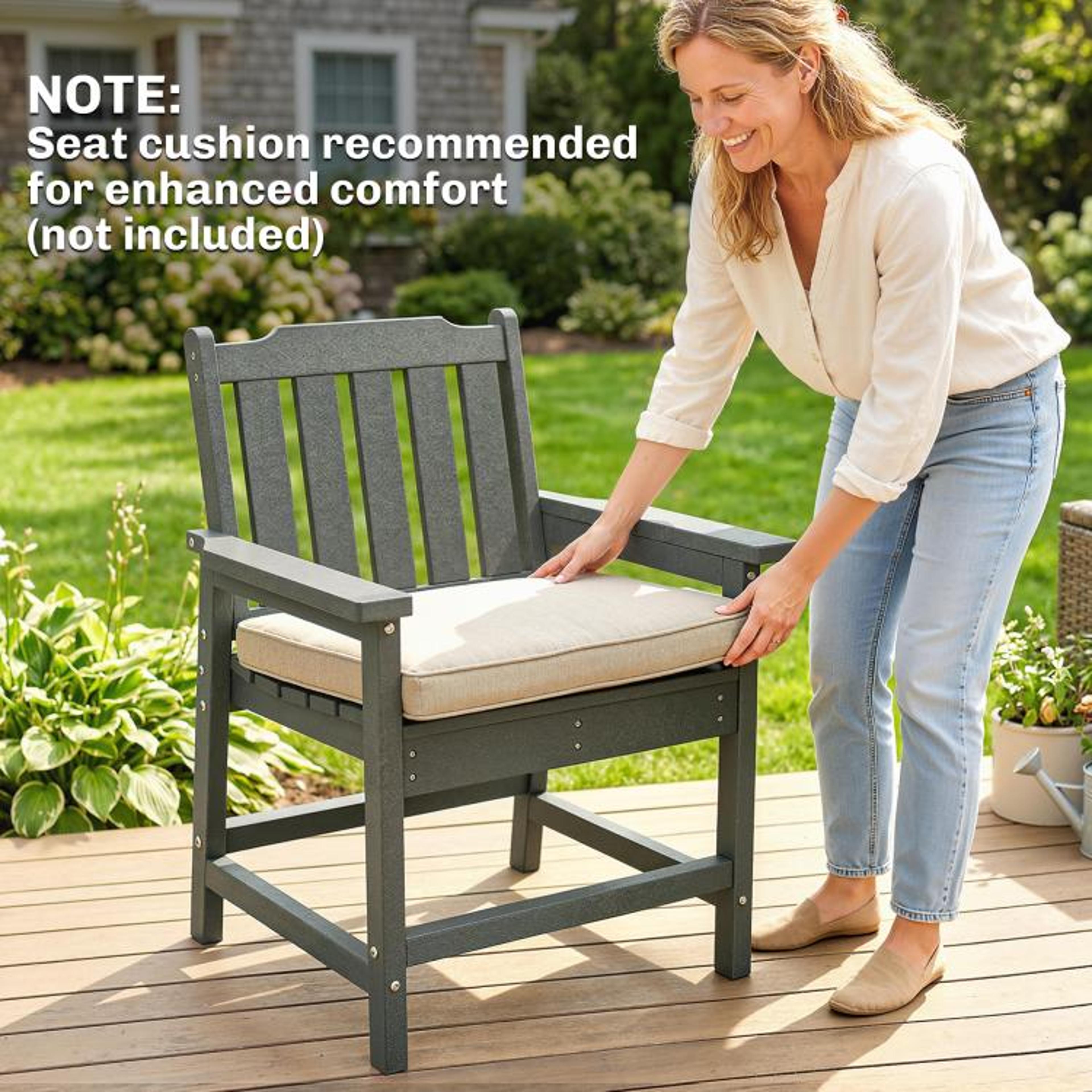 AllWeather HDPE Patio Dining Chair With WoodLook Finish And Armrests Gray 7