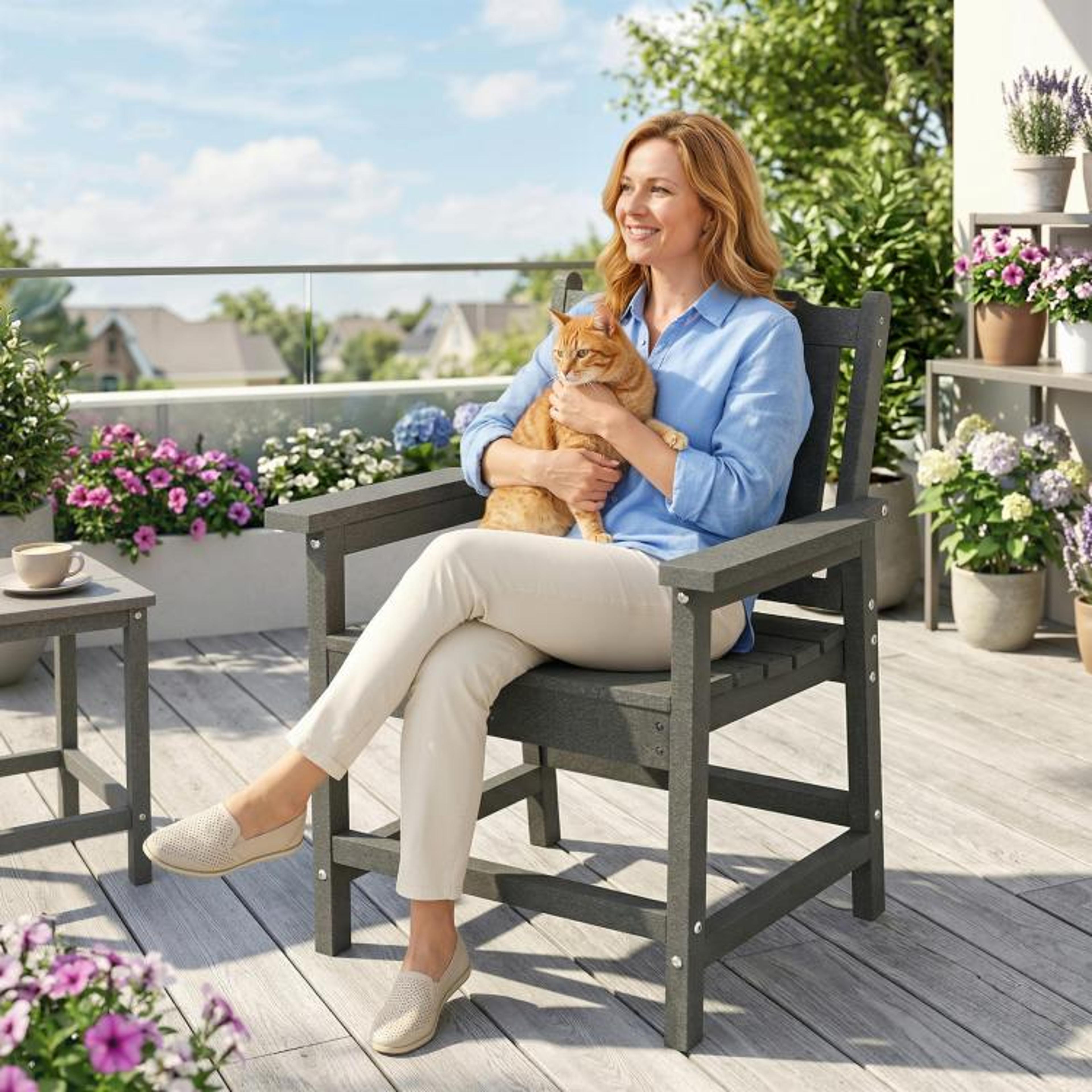 AllWeather HDPE Patio Dining Chair With WoodLook Finish And Armrests Gray 9