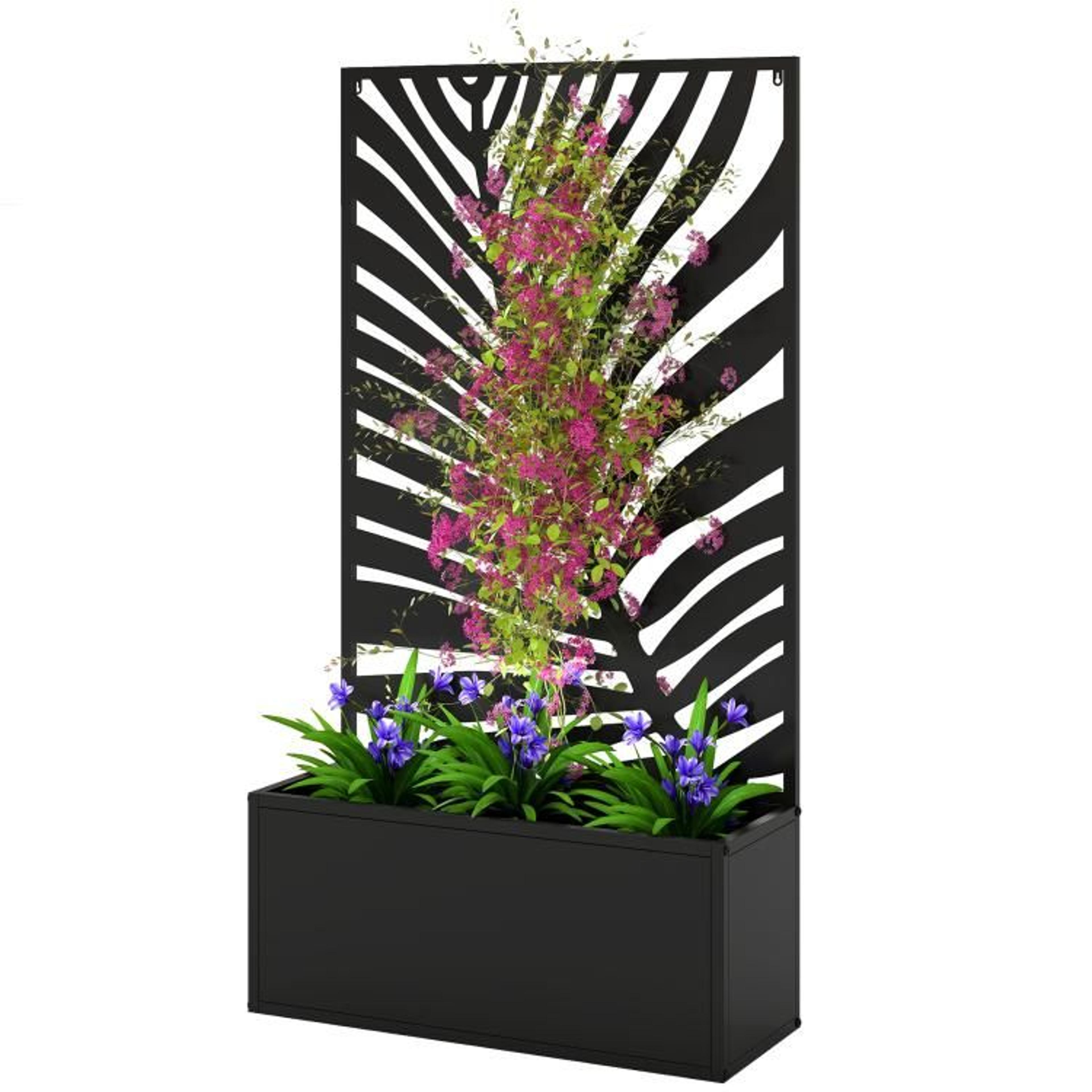 Metal Raised Garden Bed With Trellis And Decorative Privacy Panel 1