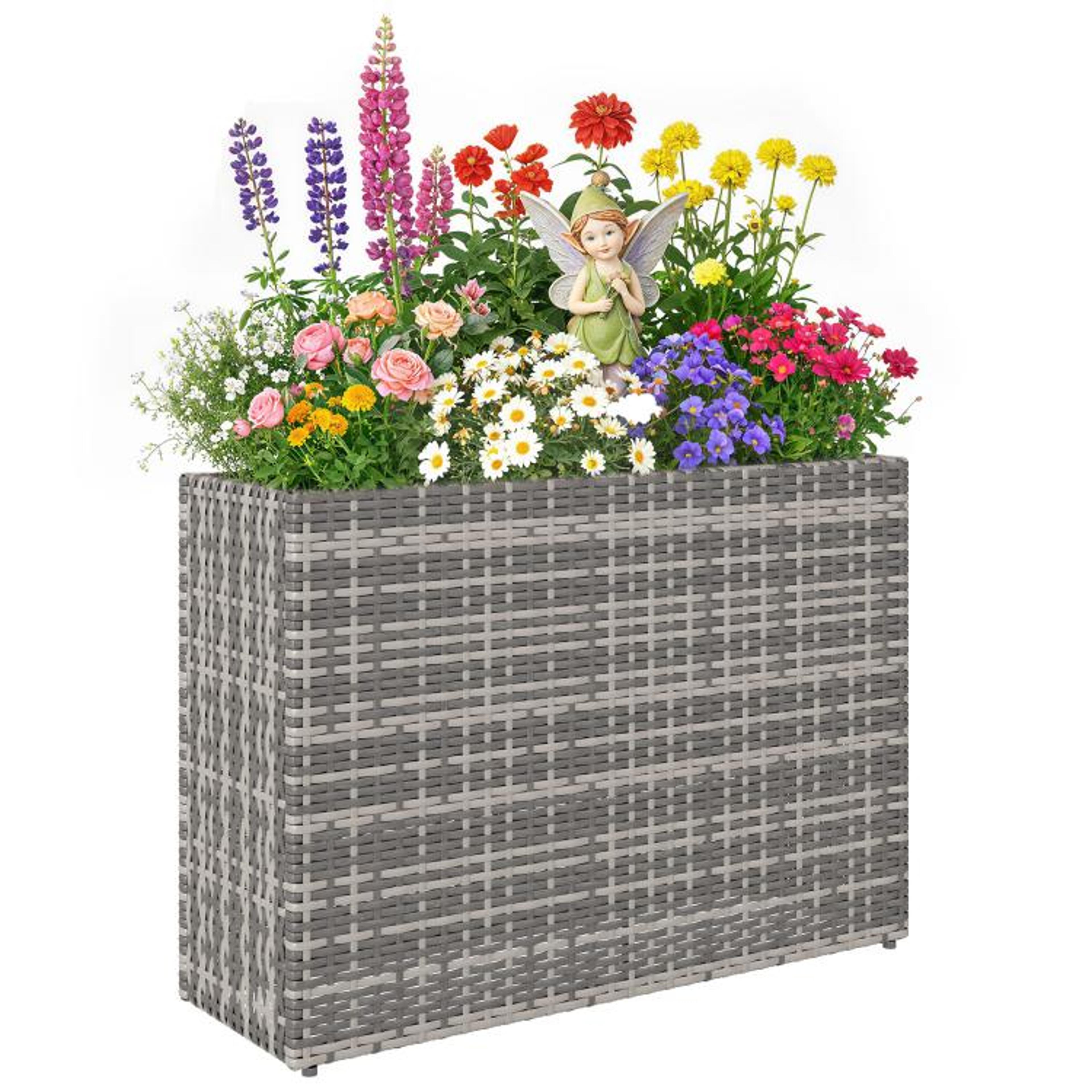 tall rectangular planter box with removable liner and drainage holes gray