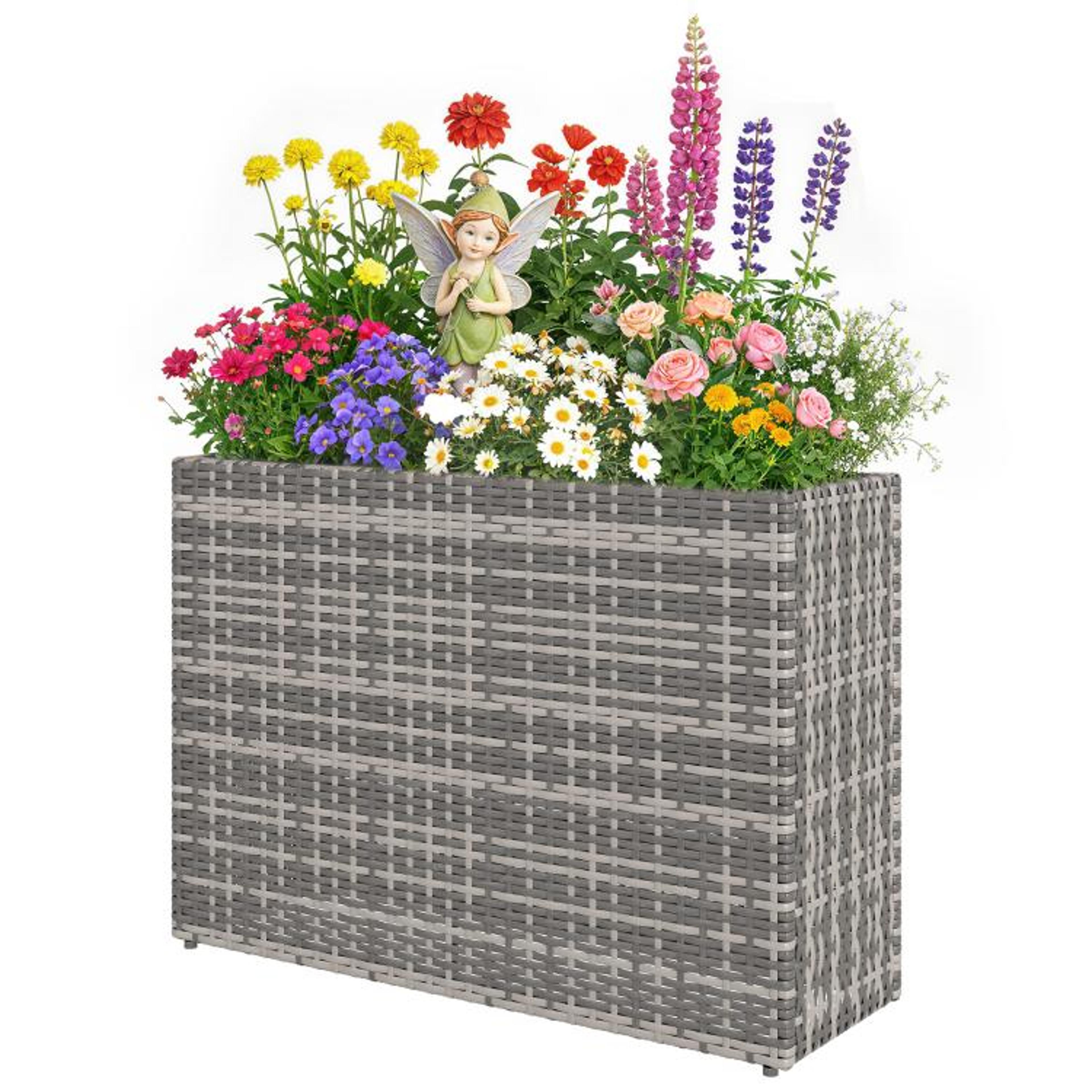 Tall Rectangular Planter Box With Removable Liner And Drainage Holes  Gray 1
