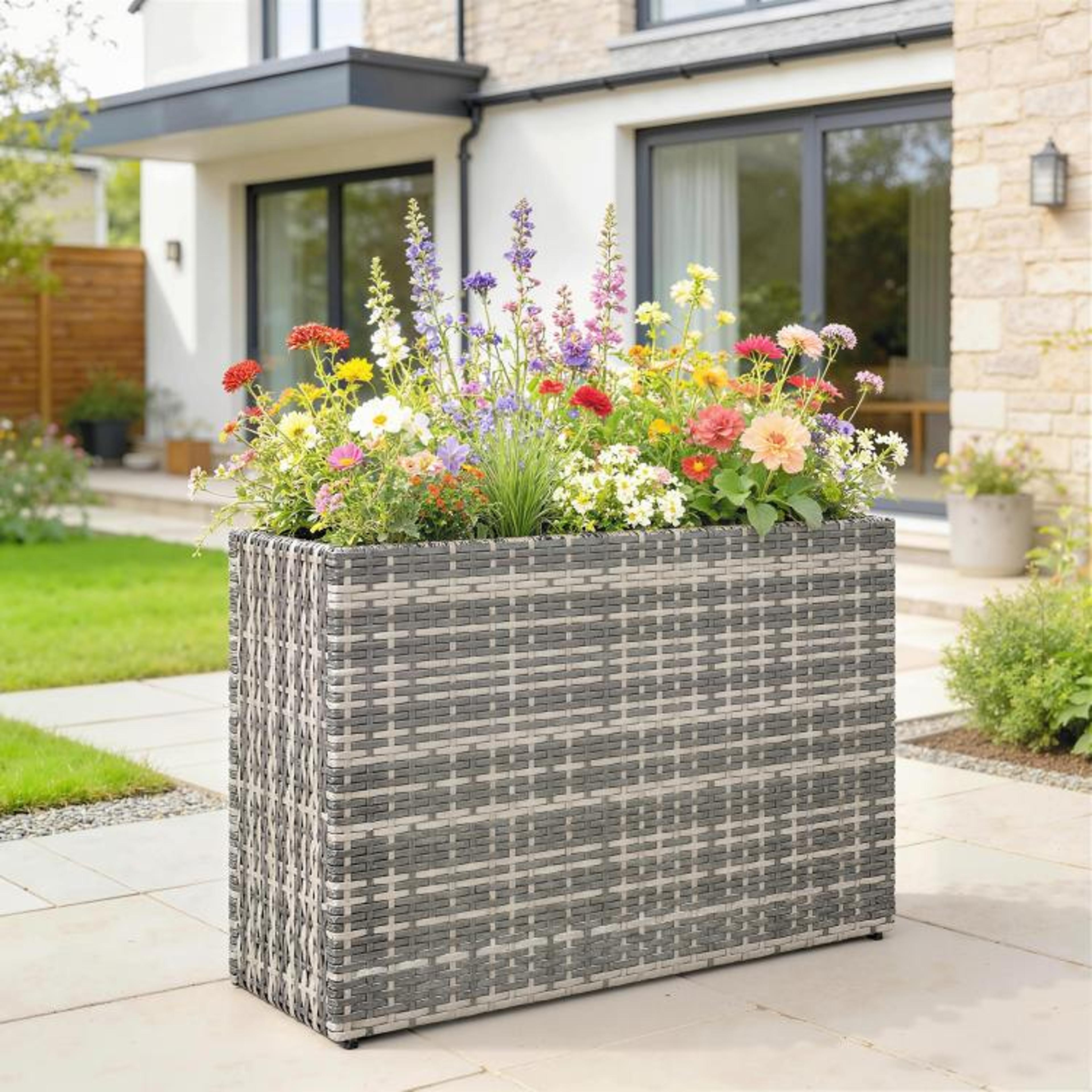 Tall Rectangular Planter Box With Removable Liner And Drainage Holes  Gray 2