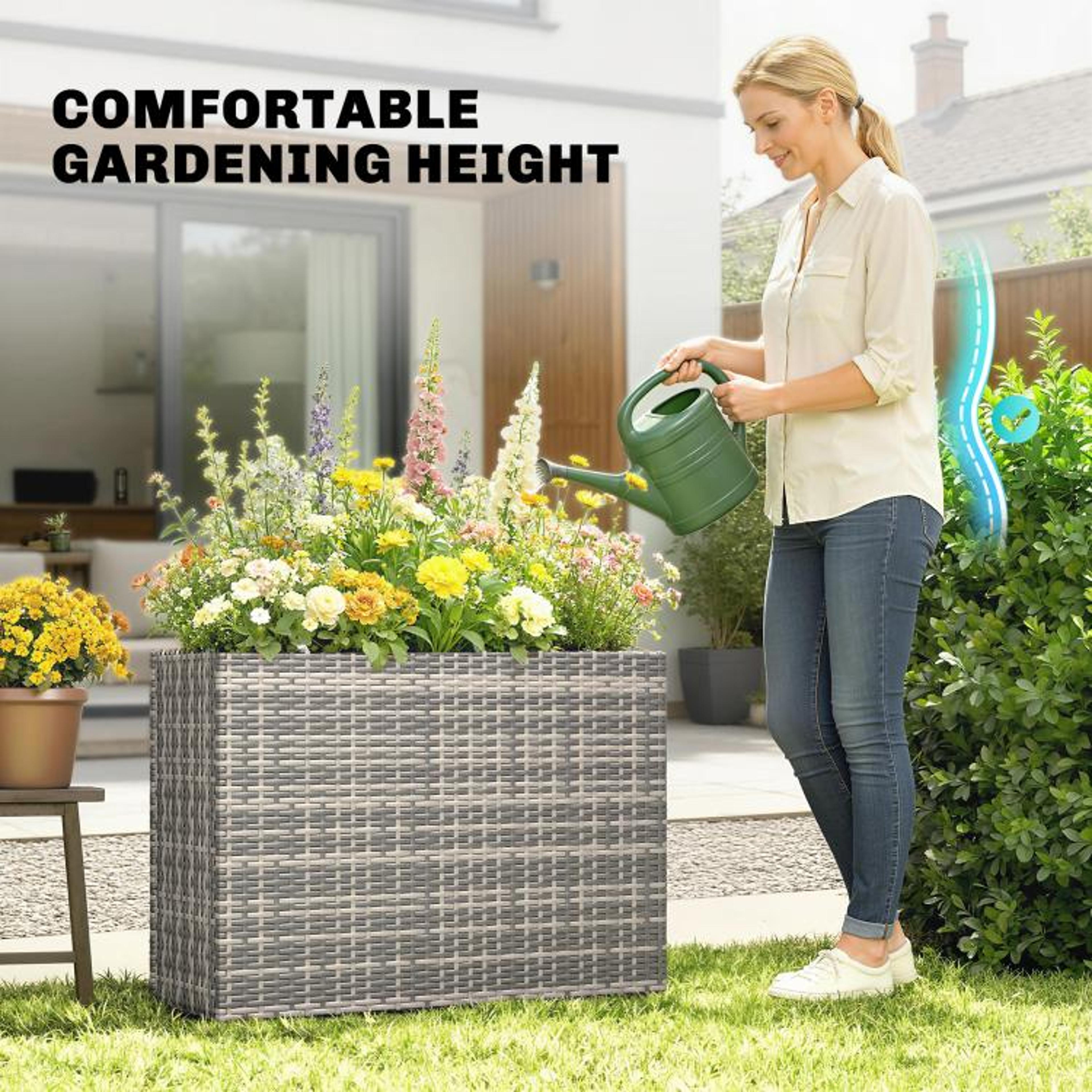 Tall Rectangular Planter Box With Removable Liner And Drainage Holes  Gray 5
