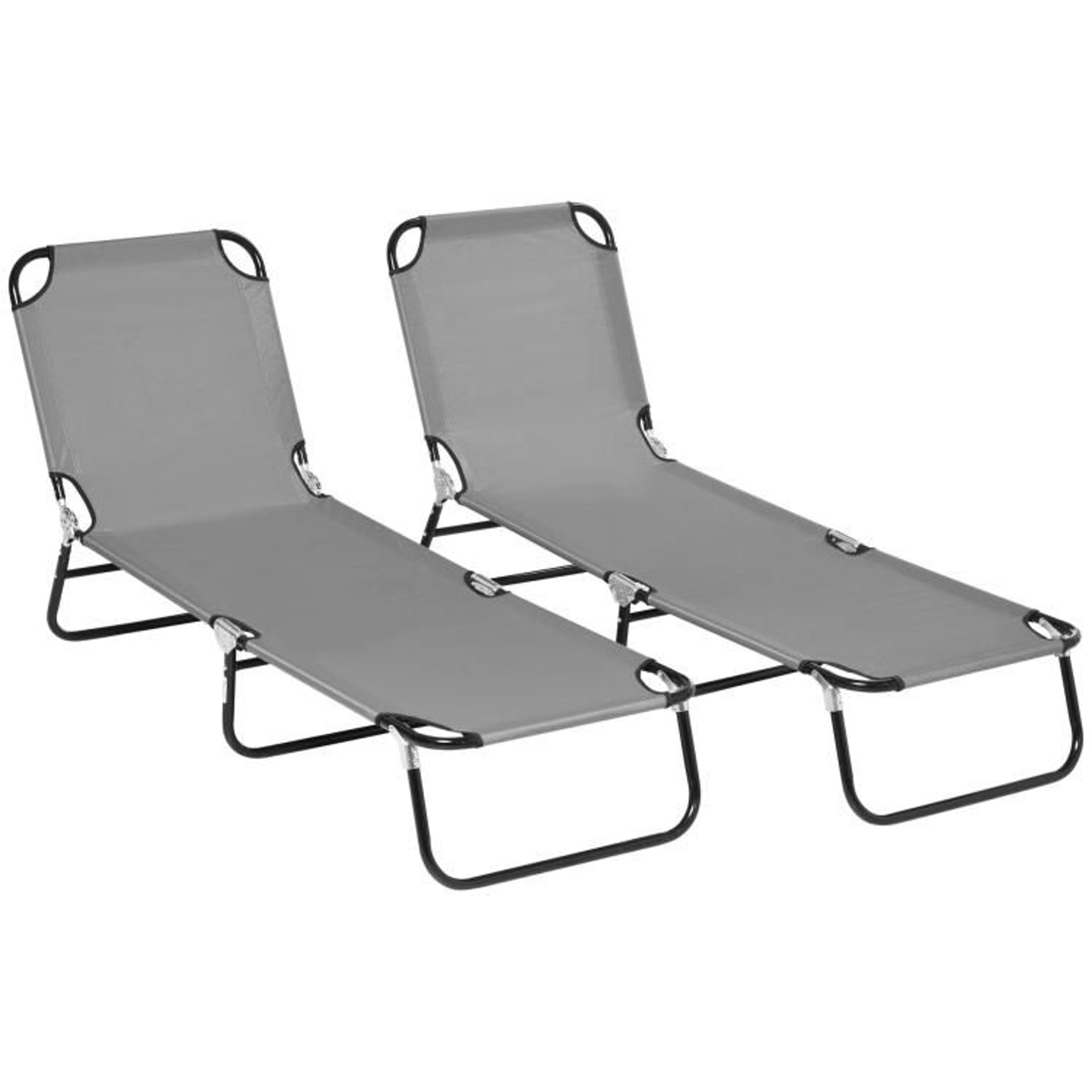 set of 2 folding outdoor chaise lounge chairs with 5-position reclining backs dark gray
