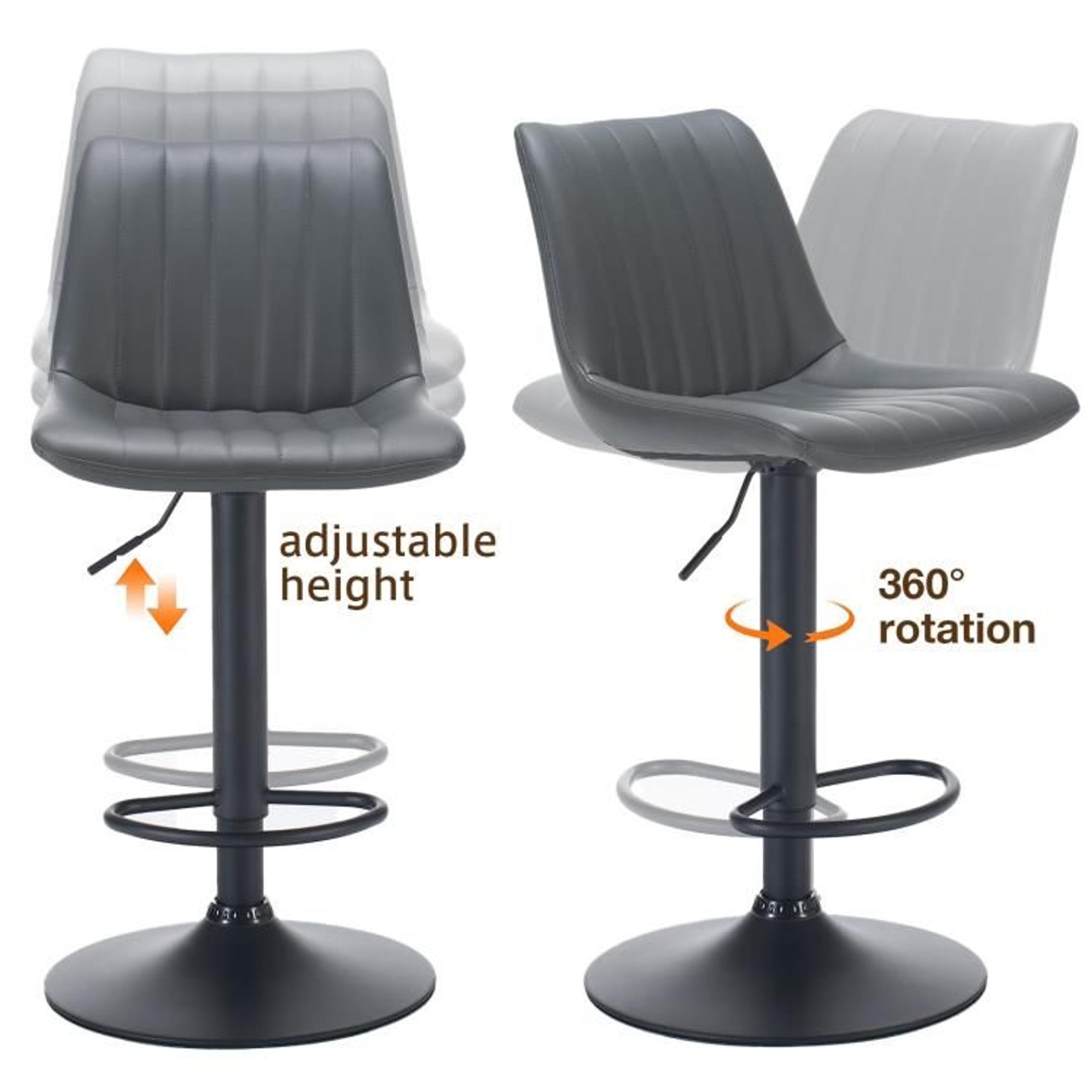 Adjustable Swivel Bar Stools Set Of 2 With Backs And Footrests Grey Faux Leather 4