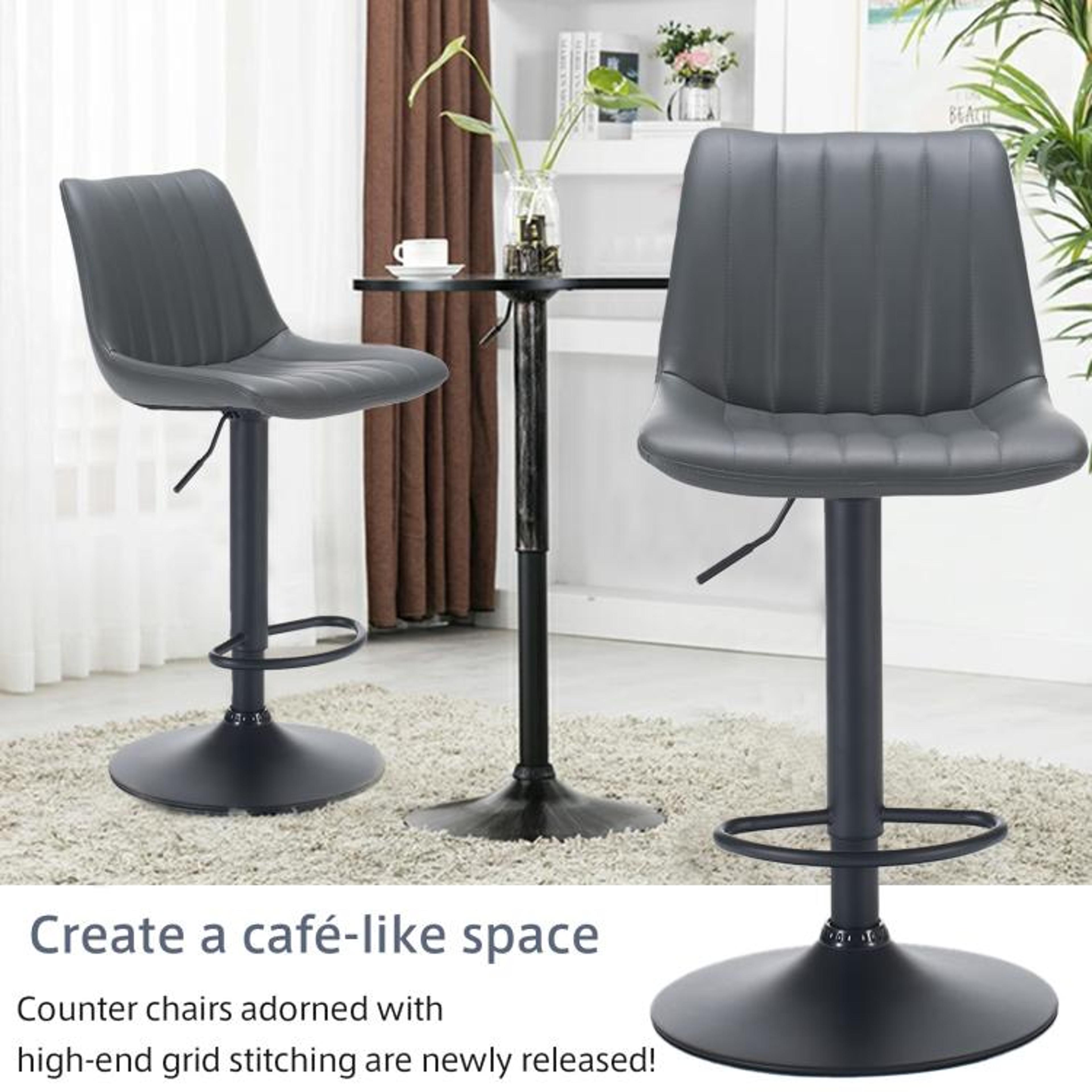 Adjustable Swivel Bar Stools Set Of 2 With Backs And Footrests Grey Faux Leather 5