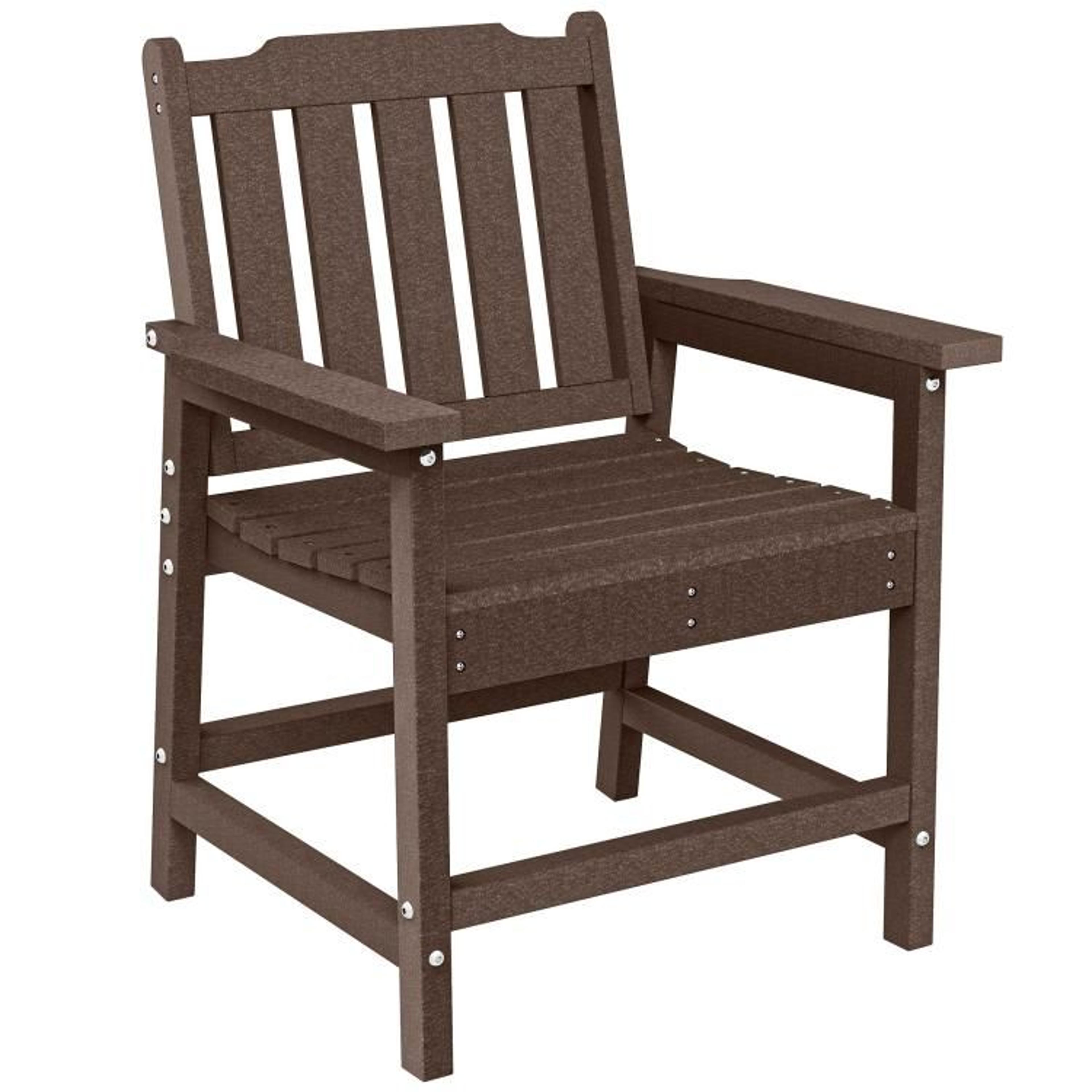 all-weather hdpe patio dining chair with armrests brown faux wood