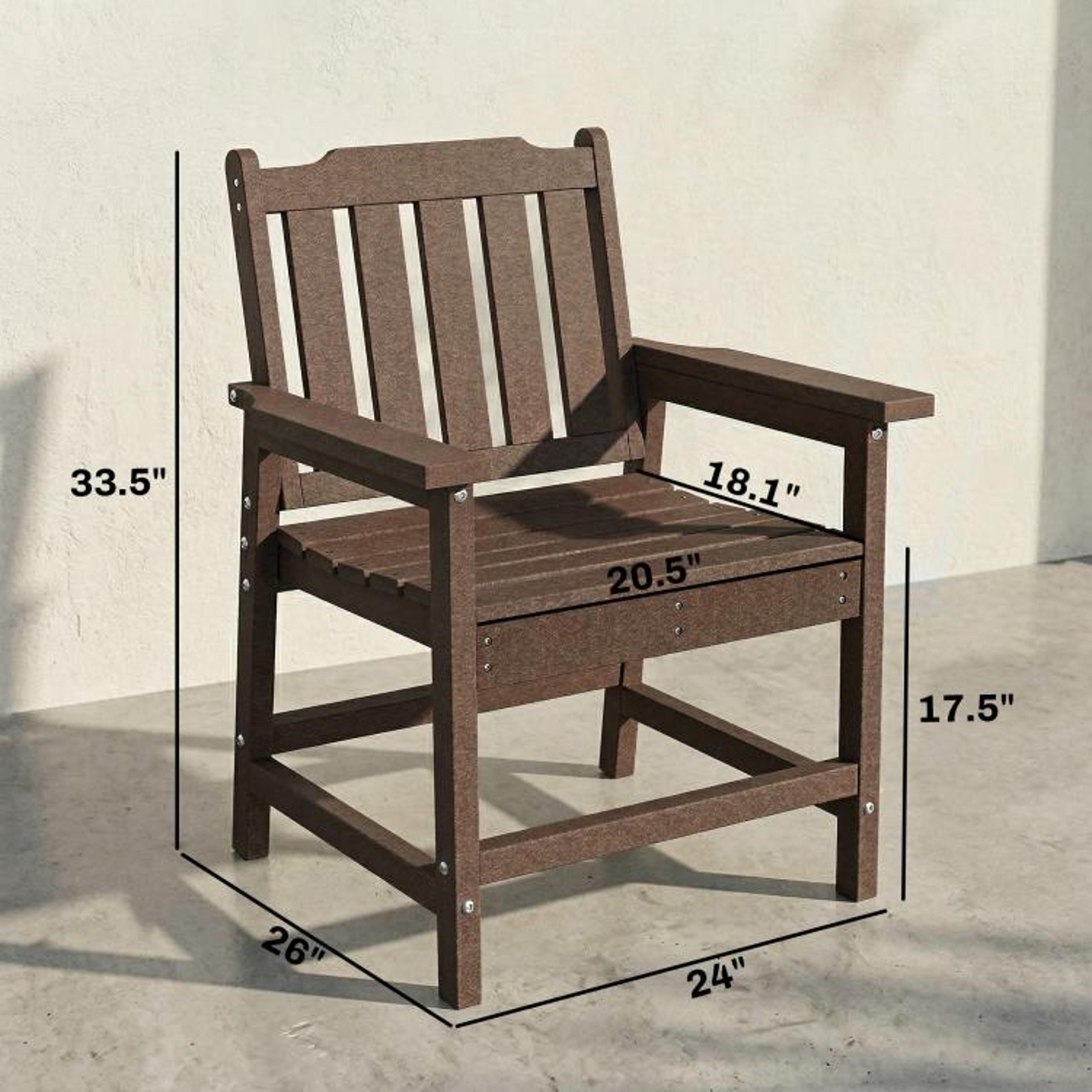 AllWeather HDPE Patio Dining Chair With Armrests  Brown Faux Wood 4