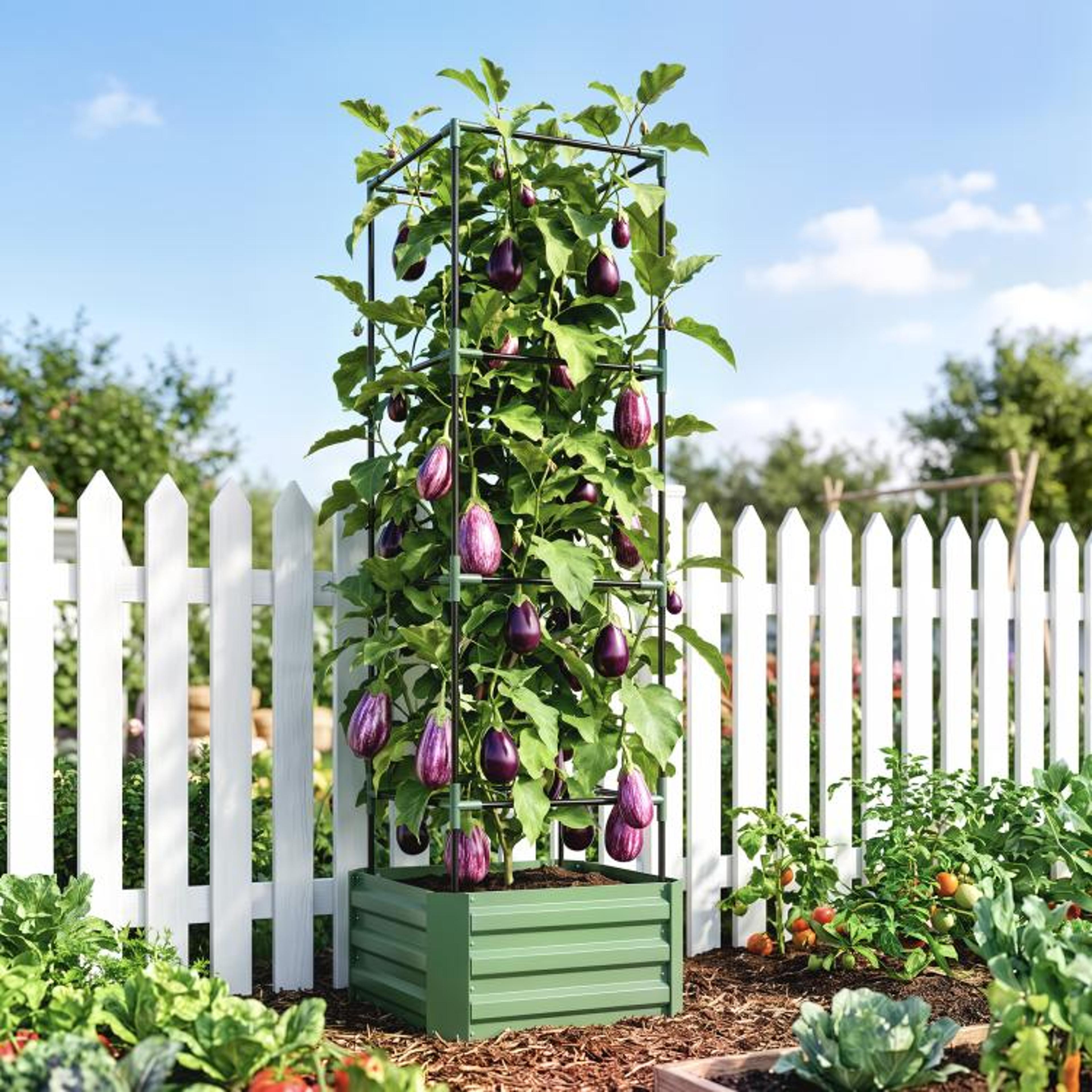 Galvanized Raised Garden Bed With Adjustable Tomato Trellis Cage  Green 2