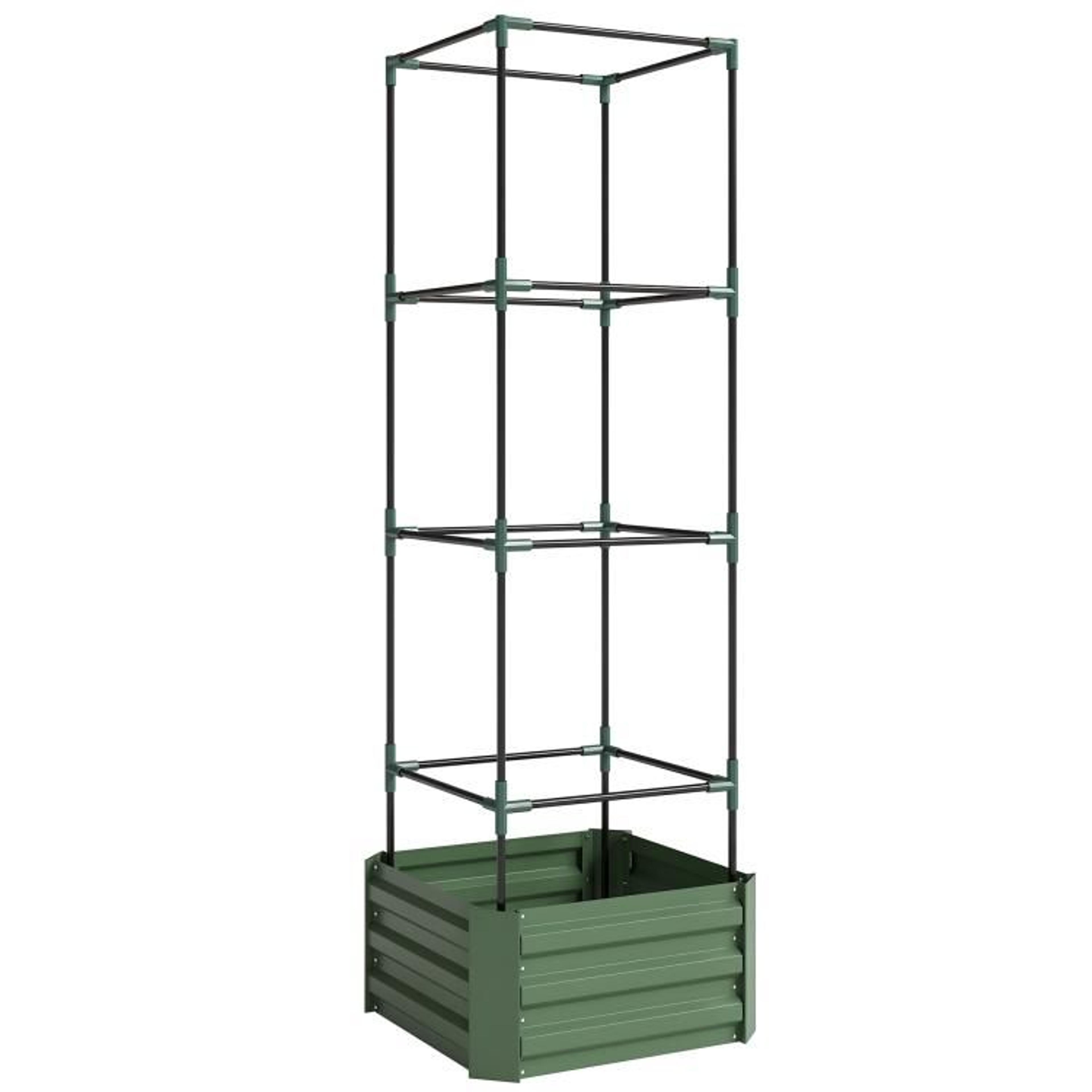 Galvanized Raised Garden Bed With Adjustable Tomato Trellis Cage  Green 6
