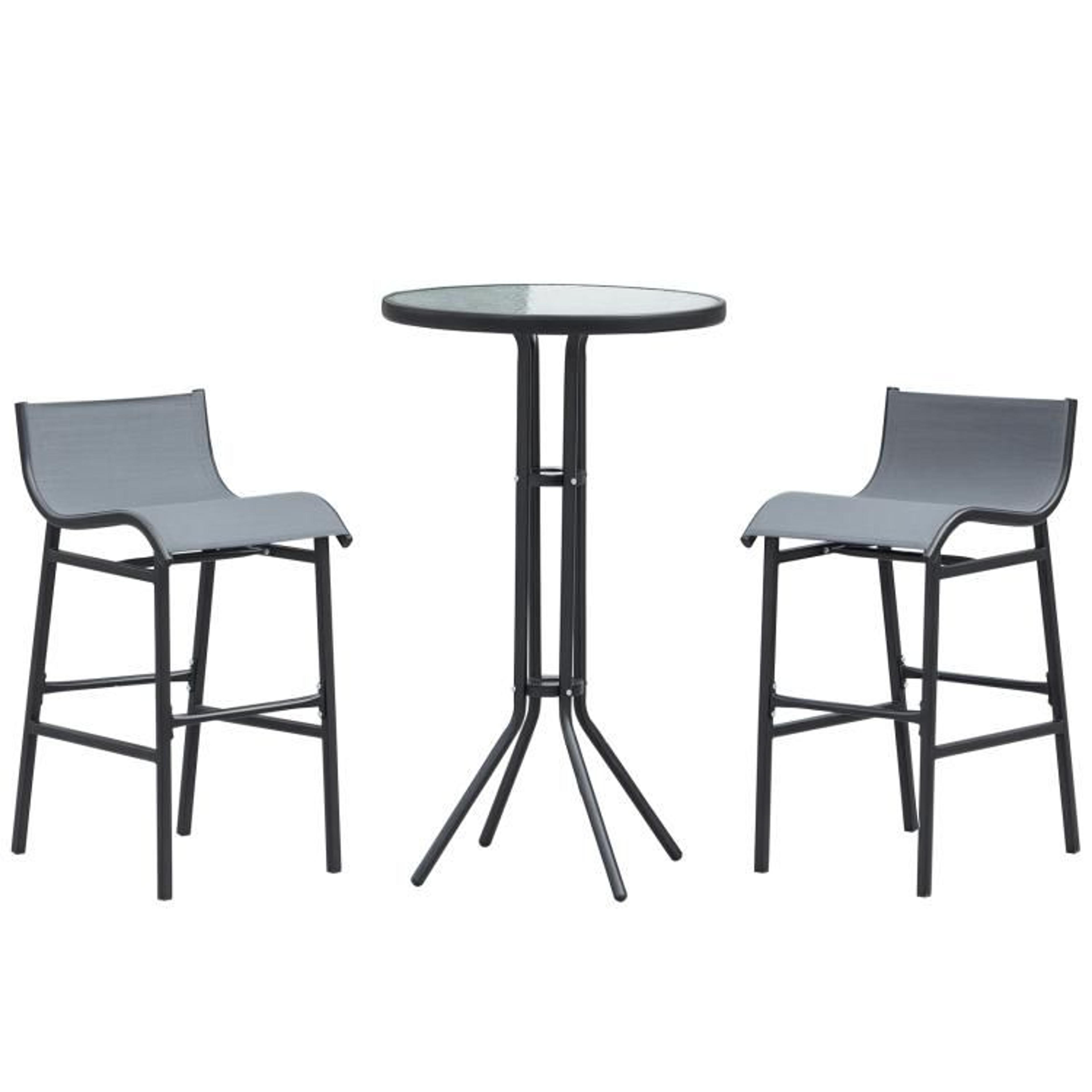 bar height outdoor bistro set for 2 with glass table charcoal gray