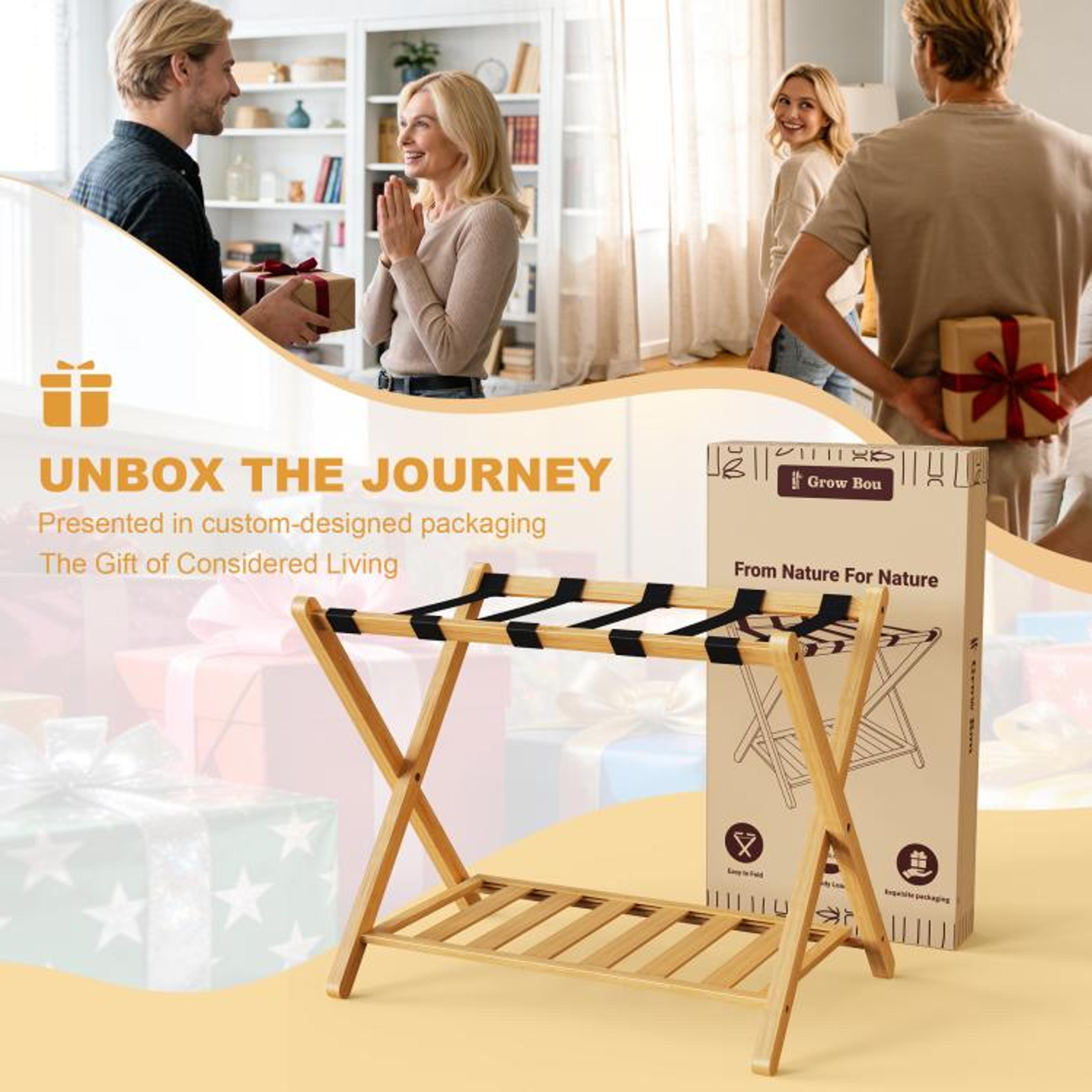 Folding Bamboo Luggage Rack With Lower Storage Shelf For Guest Rooms 5