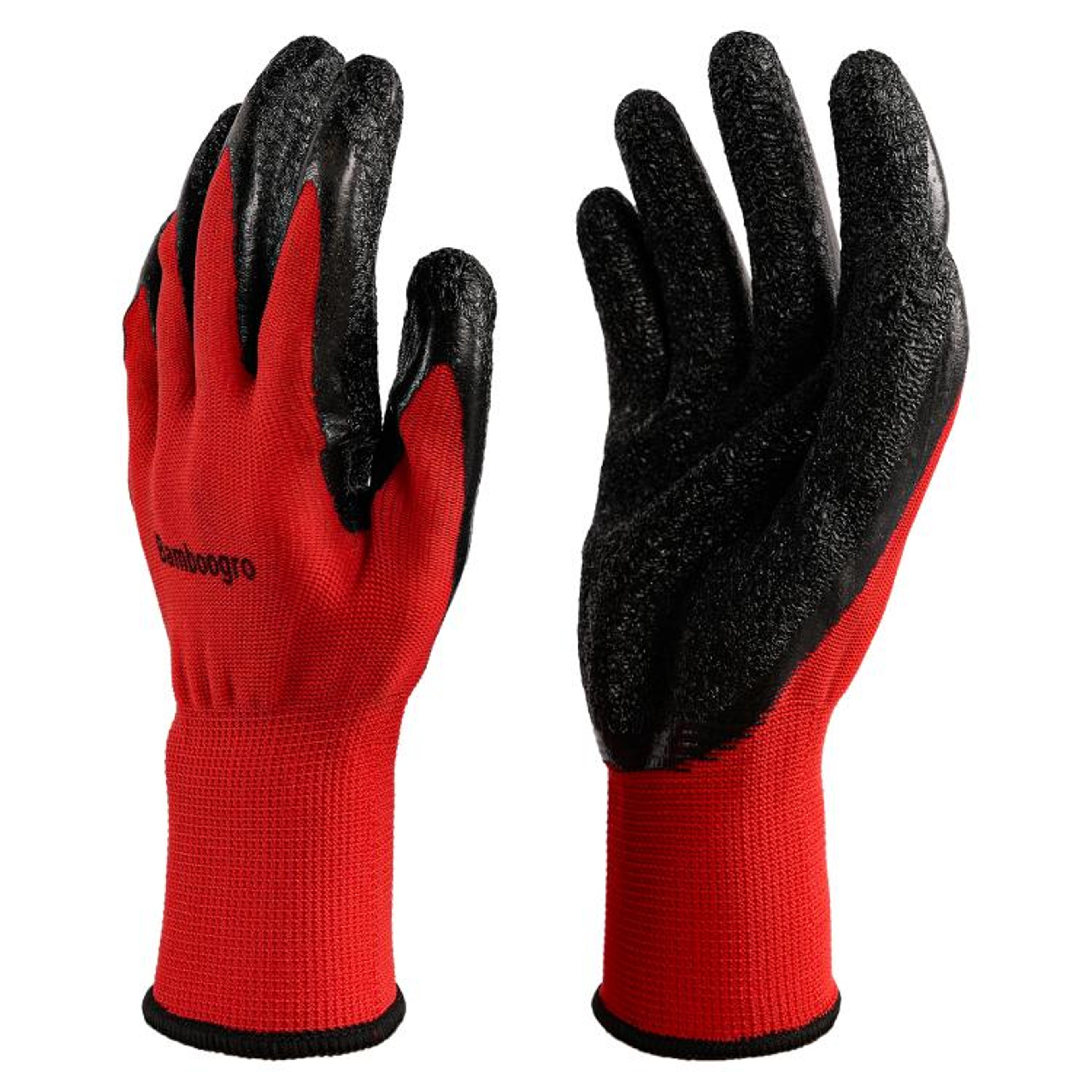 red latex coated work gloves with textured anti-slip grip