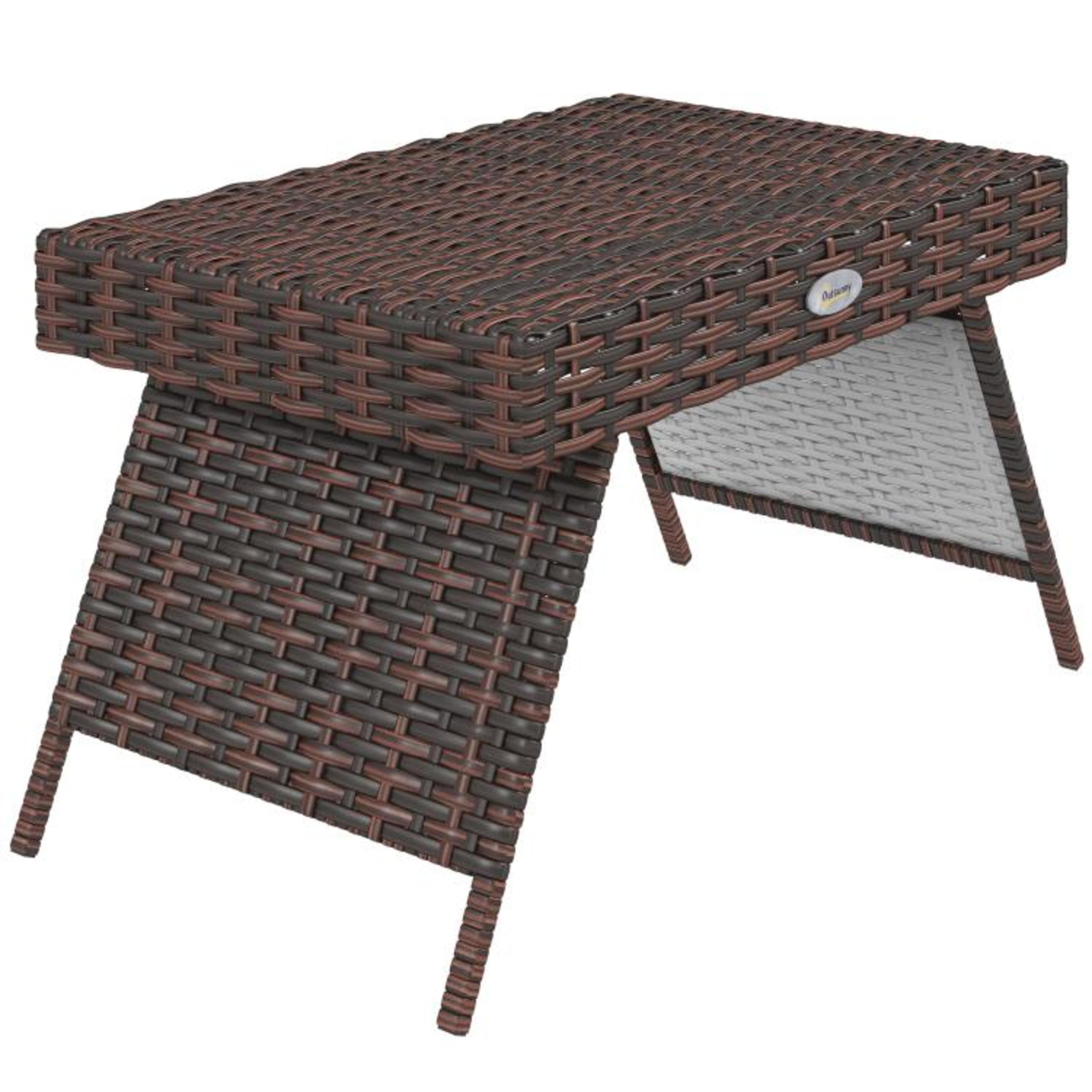 Folding Rattan Outdoor Side Table With Handwoven PE Wicker  Brown 1