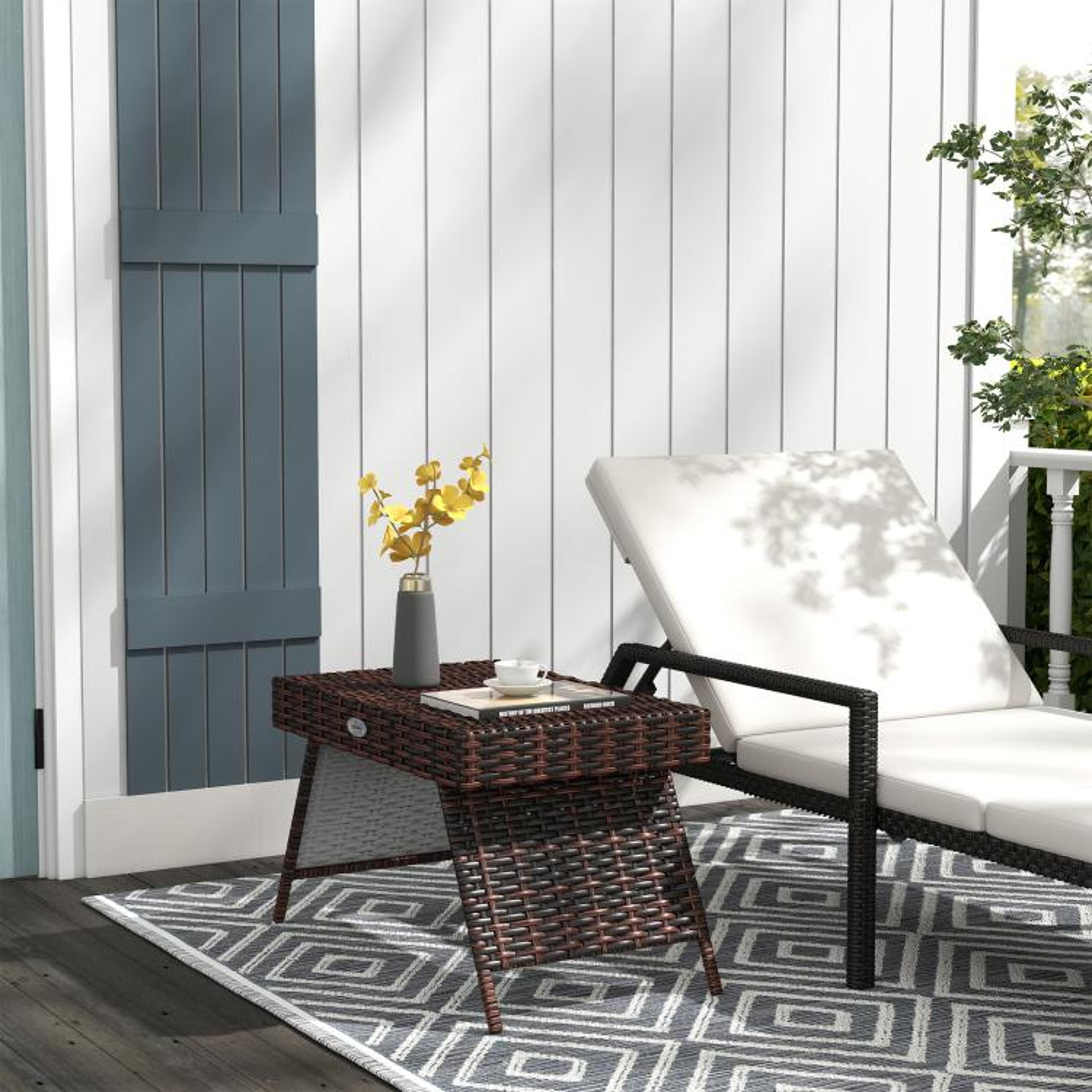 Folding Rattan Outdoor Side Table With Handwoven PE Wicker  Brown 2