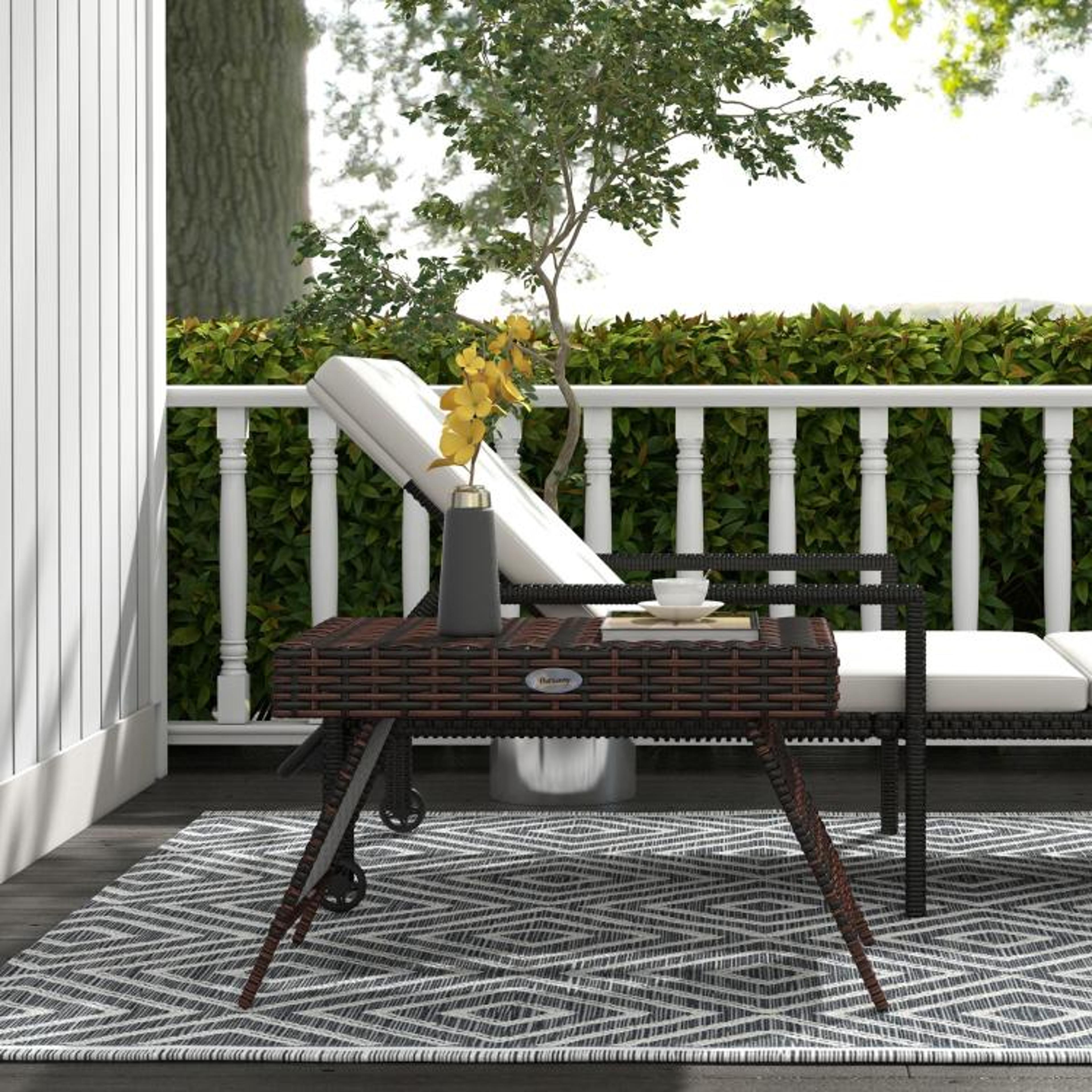 Folding Rattan Outdoor Side Table With Handwoven PE Wicker  Brown 3