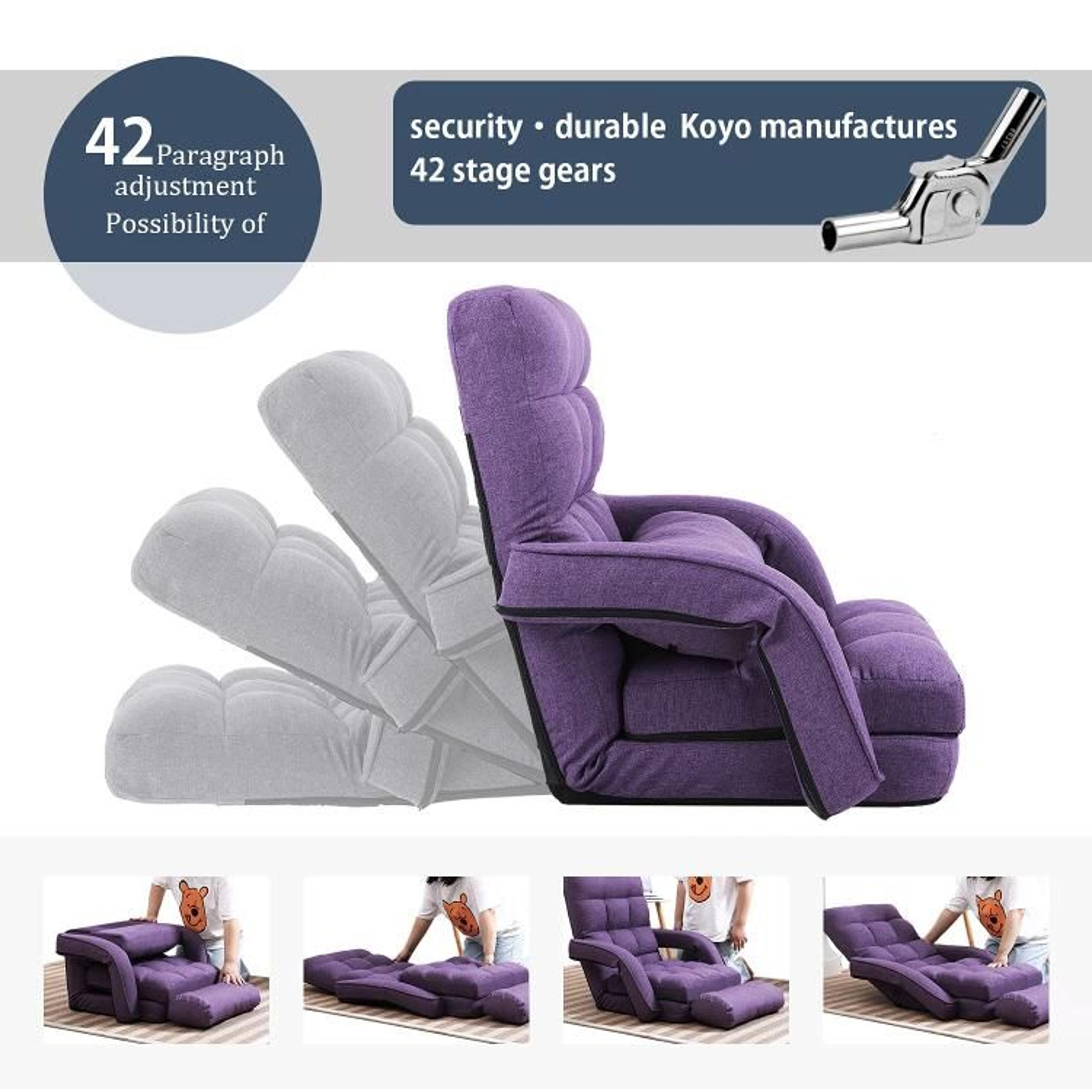 14Position Adjustable Floor Chair With Armrests And Pillow  Purple 1