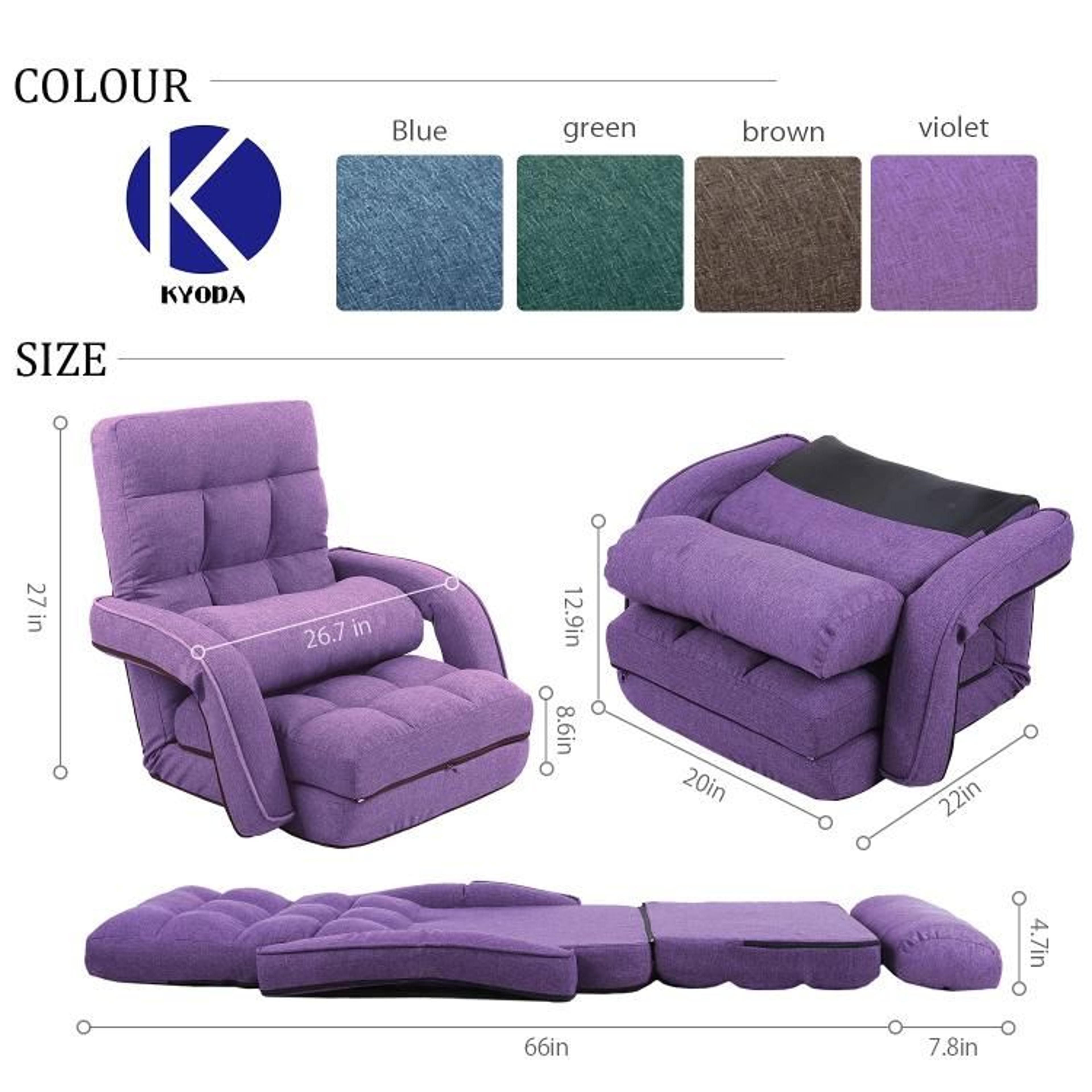 14Position Adjustable Floor Chair With Armrests And Pillow  Purple 5