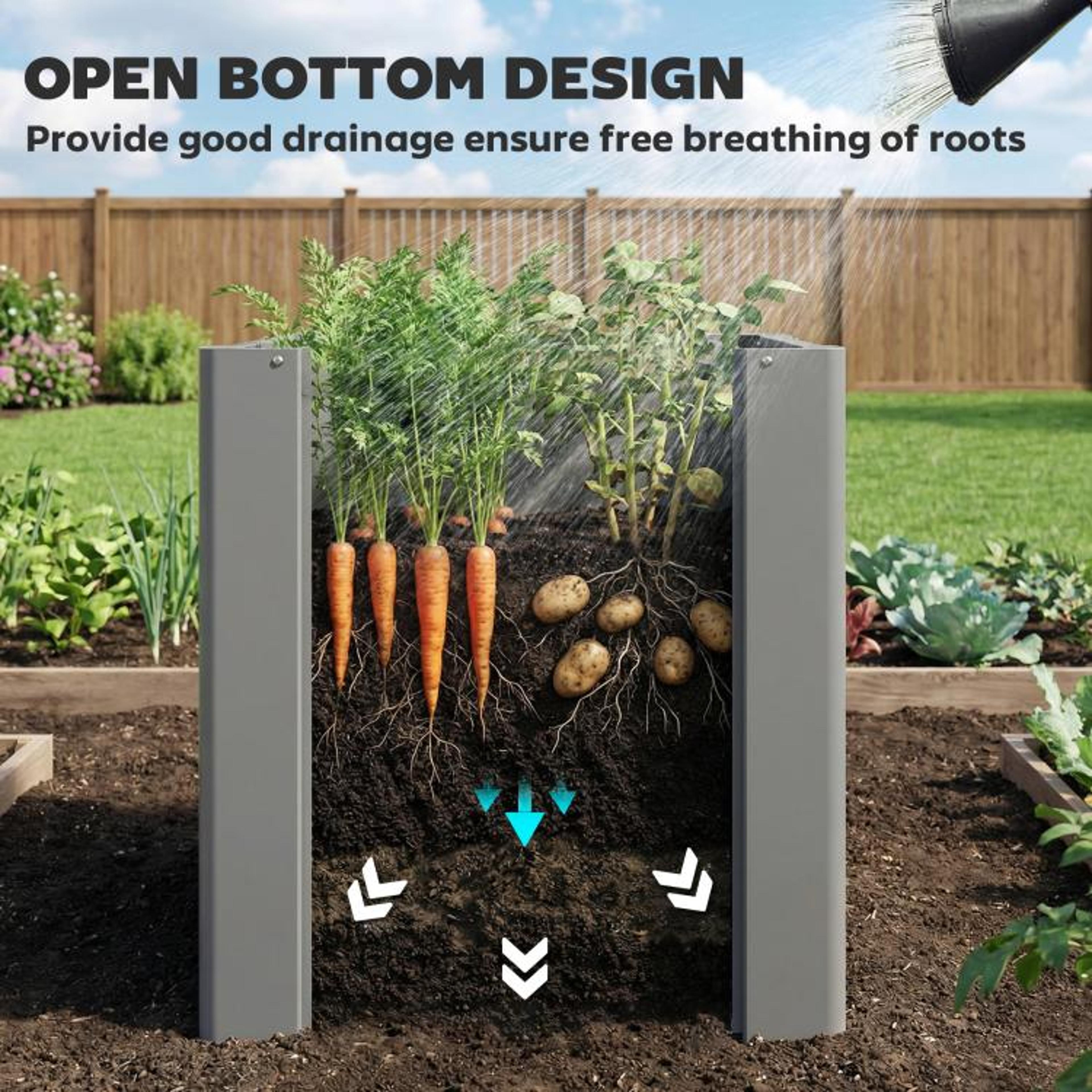 Galvanized Steel Raised Garden Bed With Open Bottom And Gardening Gloves Gray 4