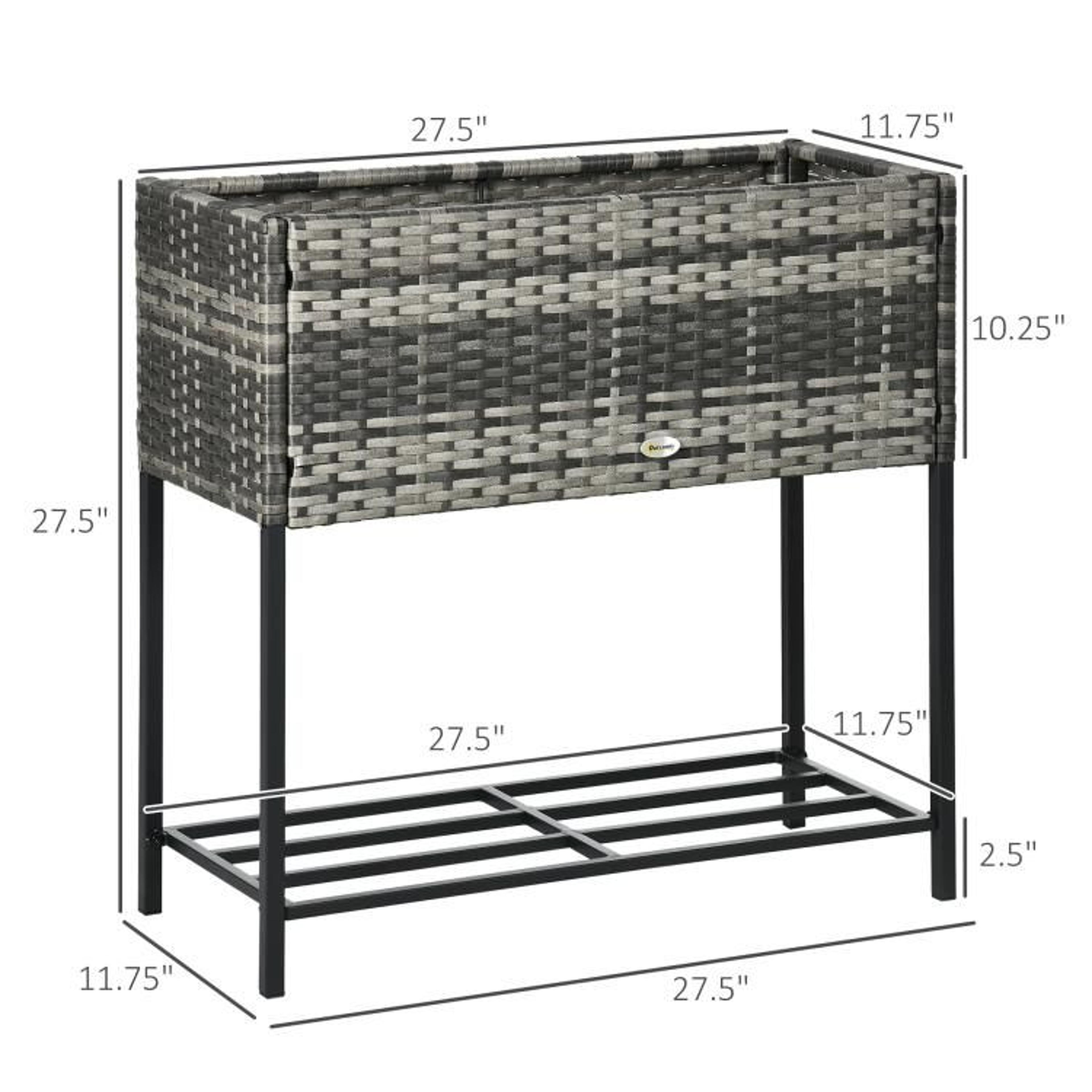 Raised Garden Bed With Rattan Wicker Look And Storage Shelf  Gray 4