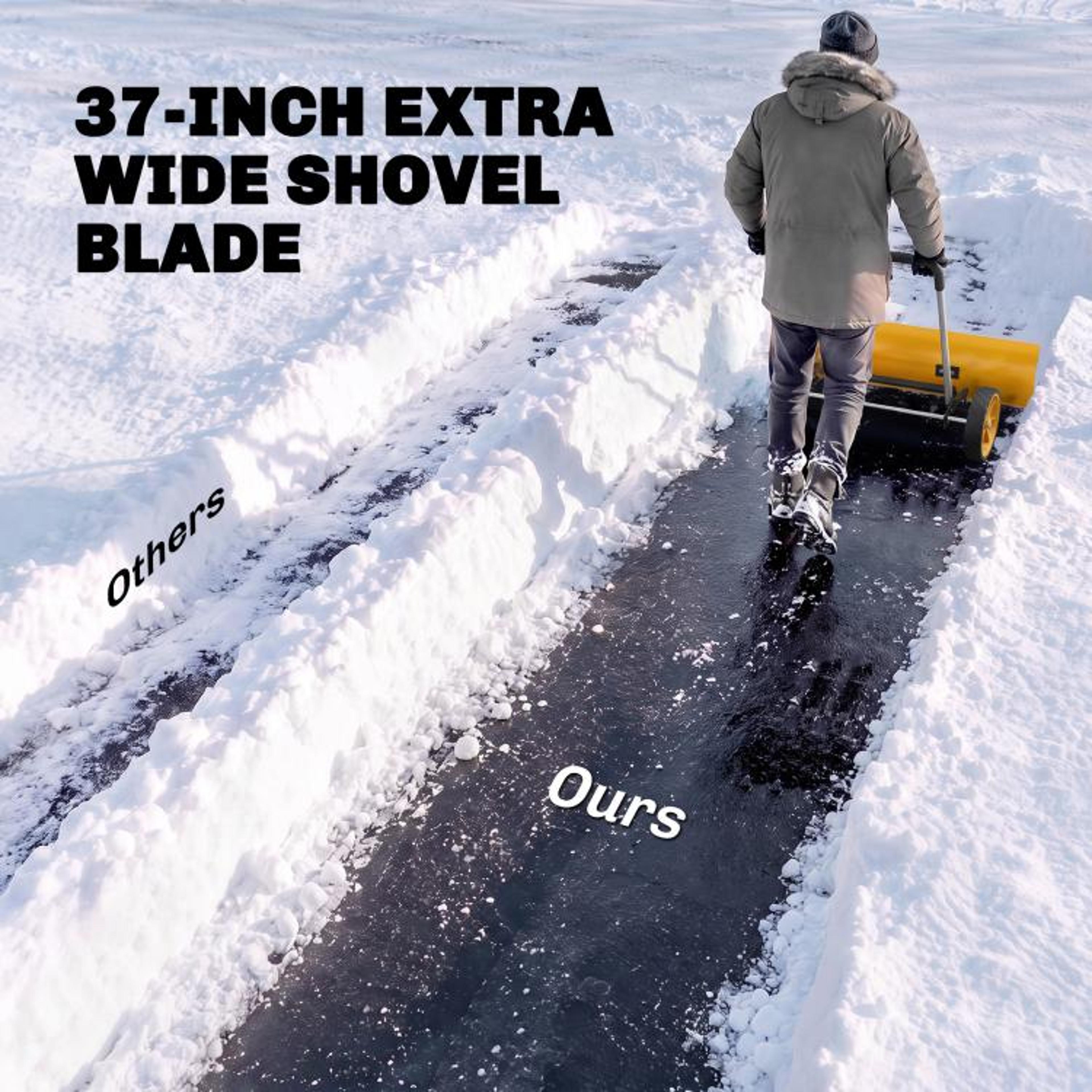 37Inch Wide Snow Shovel With Wheels And Adjustable Handle  Aluminum Snow Pusher 4